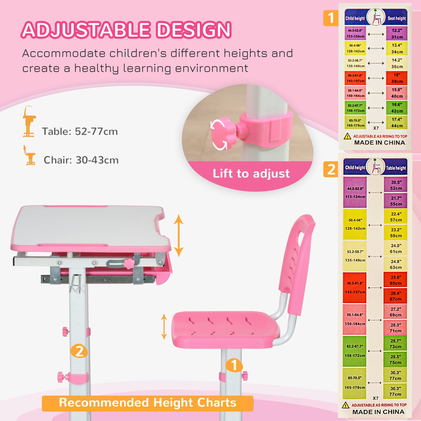 Kids Desk and Chair Set, Student Adjustable Writing Desk
