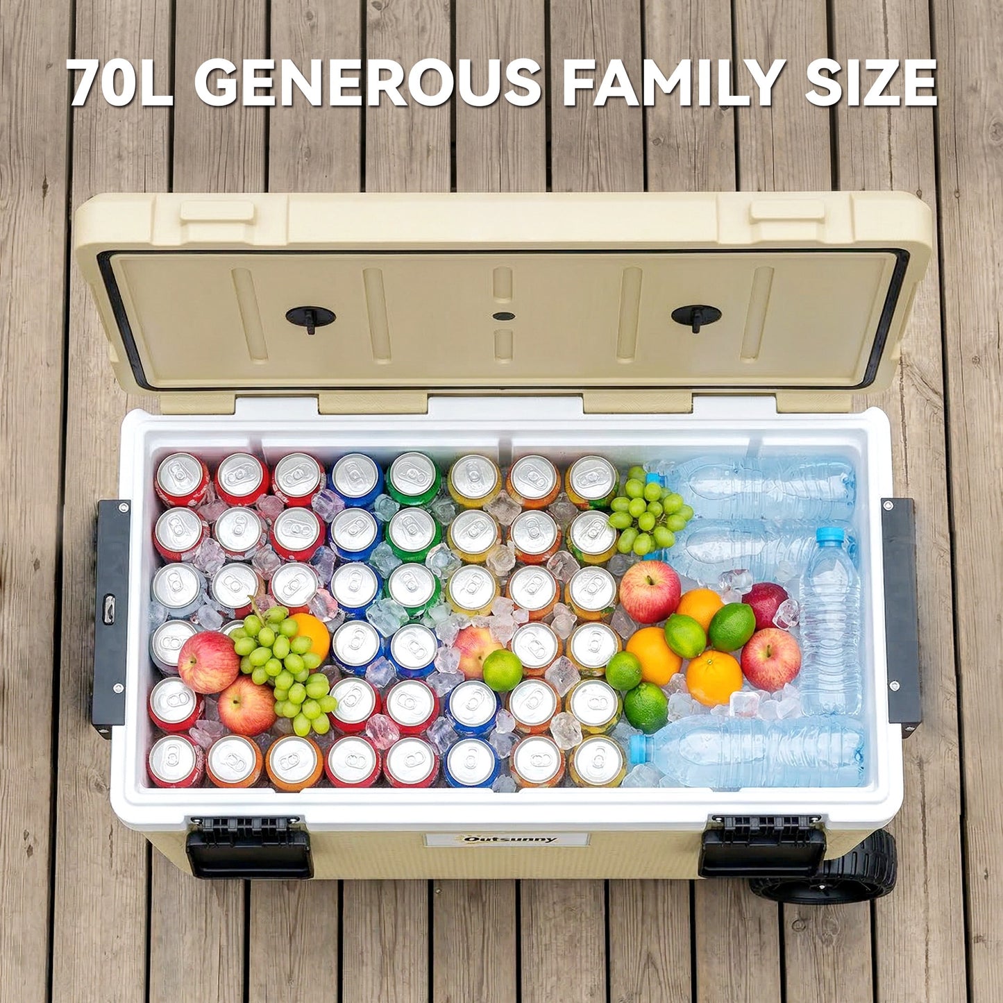 70L Insulated Cool Box with Wheels, Portable Ice Cooler with Handle