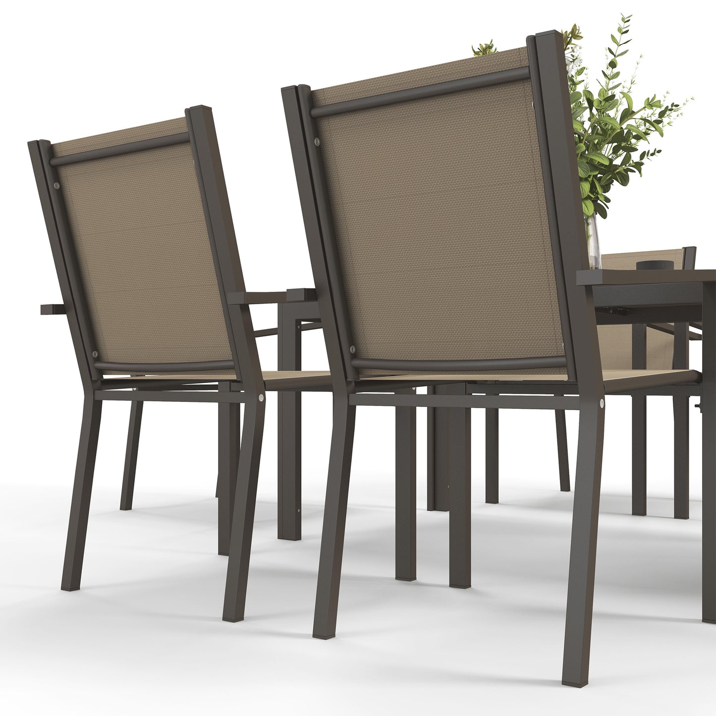 Seven-Piece Garden Dining Set, with Plastic Wood-Top Table