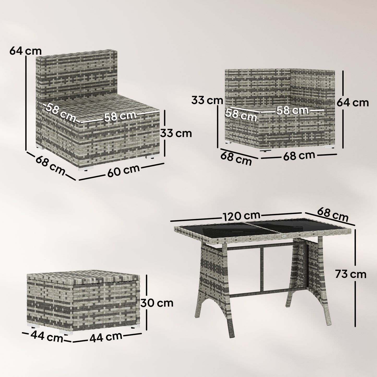 10 Piece Rattan Garden Furniture Set, 3 Corner Sofas with 3 Chairs