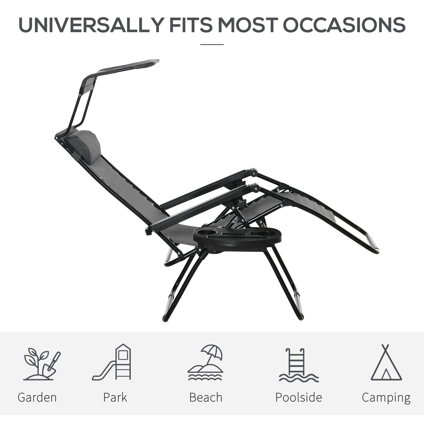 2 Piece Foldable Reclining Garden Chair with Headrest