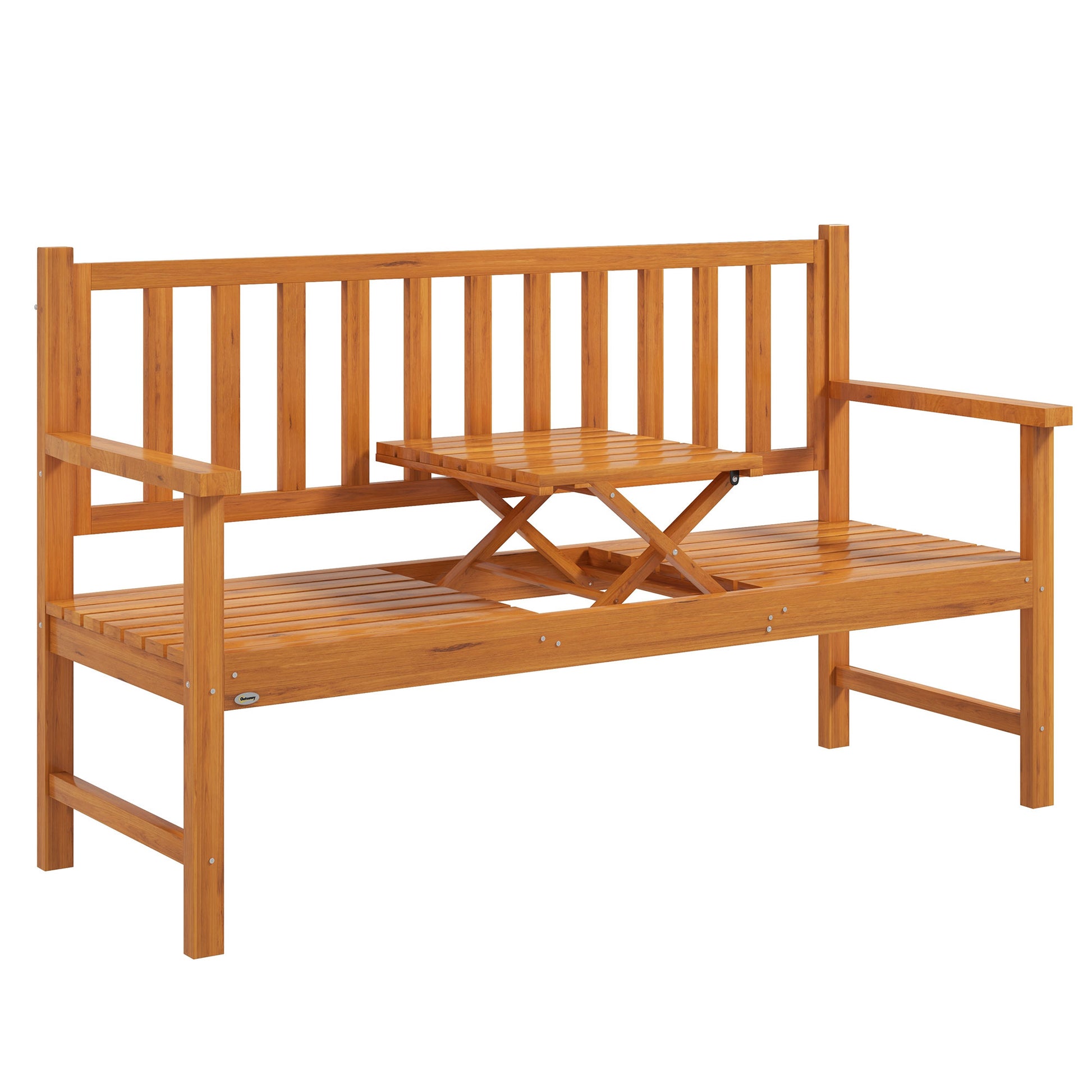 Wooden Bench with Liftable Middle Table, Outdoor Bench