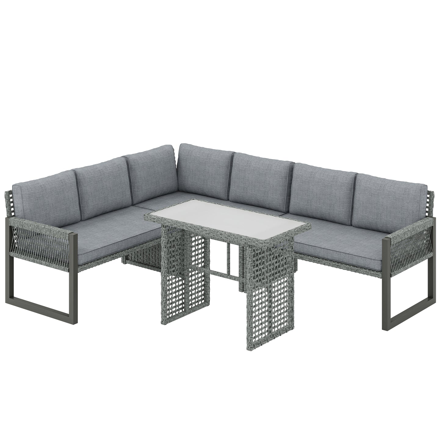6 Seater Rattan Garden Furniture Set with 3 Loveseats, Table