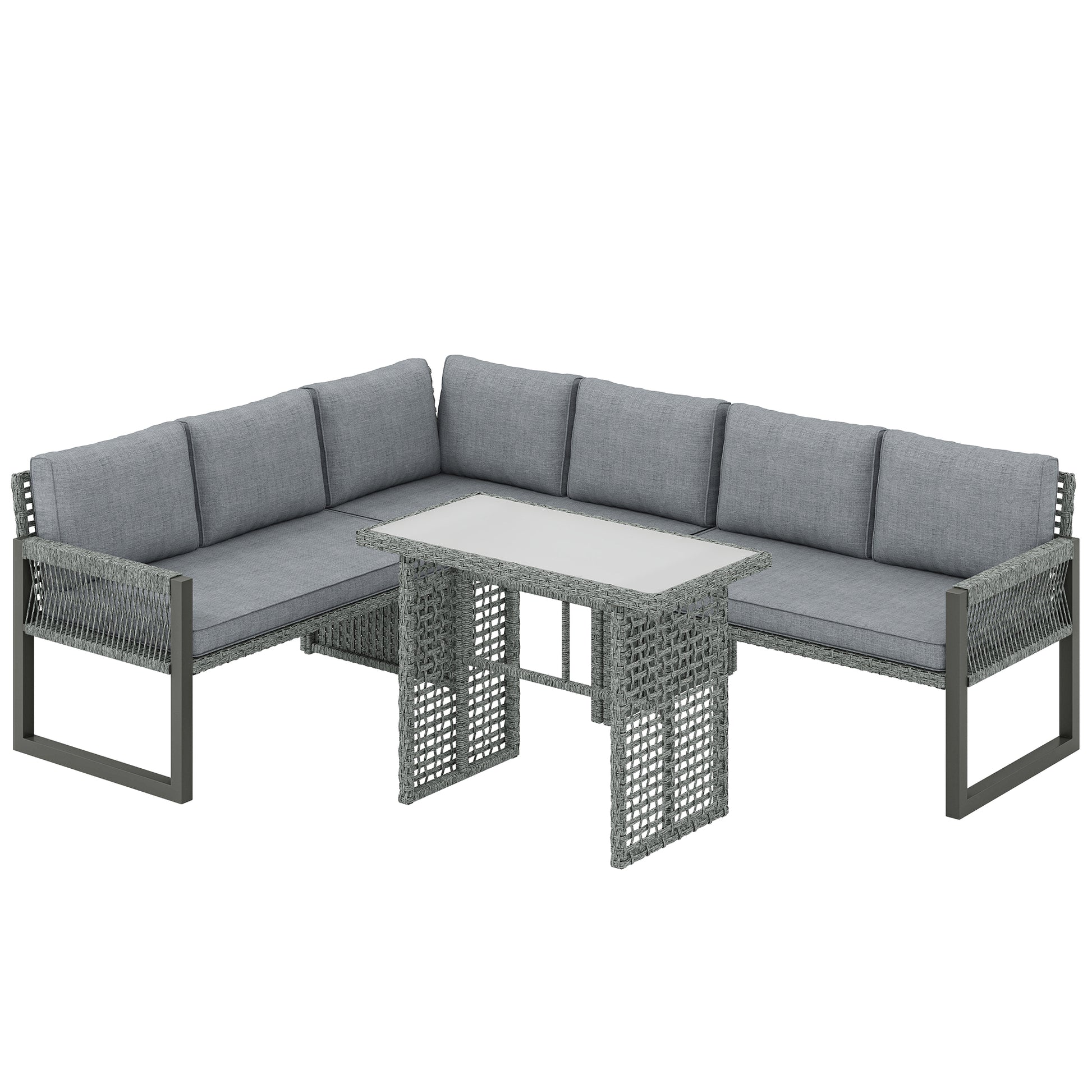 6 Seater Rattan Garden Furniture Set with 3 Loveseats, Table