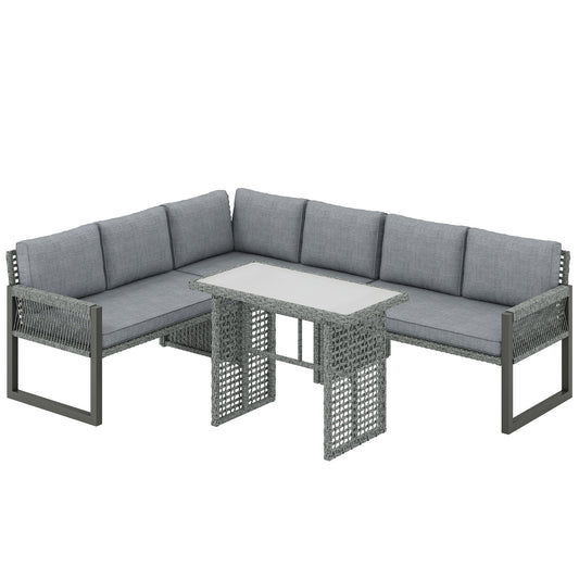 6 Seater Rattan Garden Furniture Set with 3 Loveseats, Table