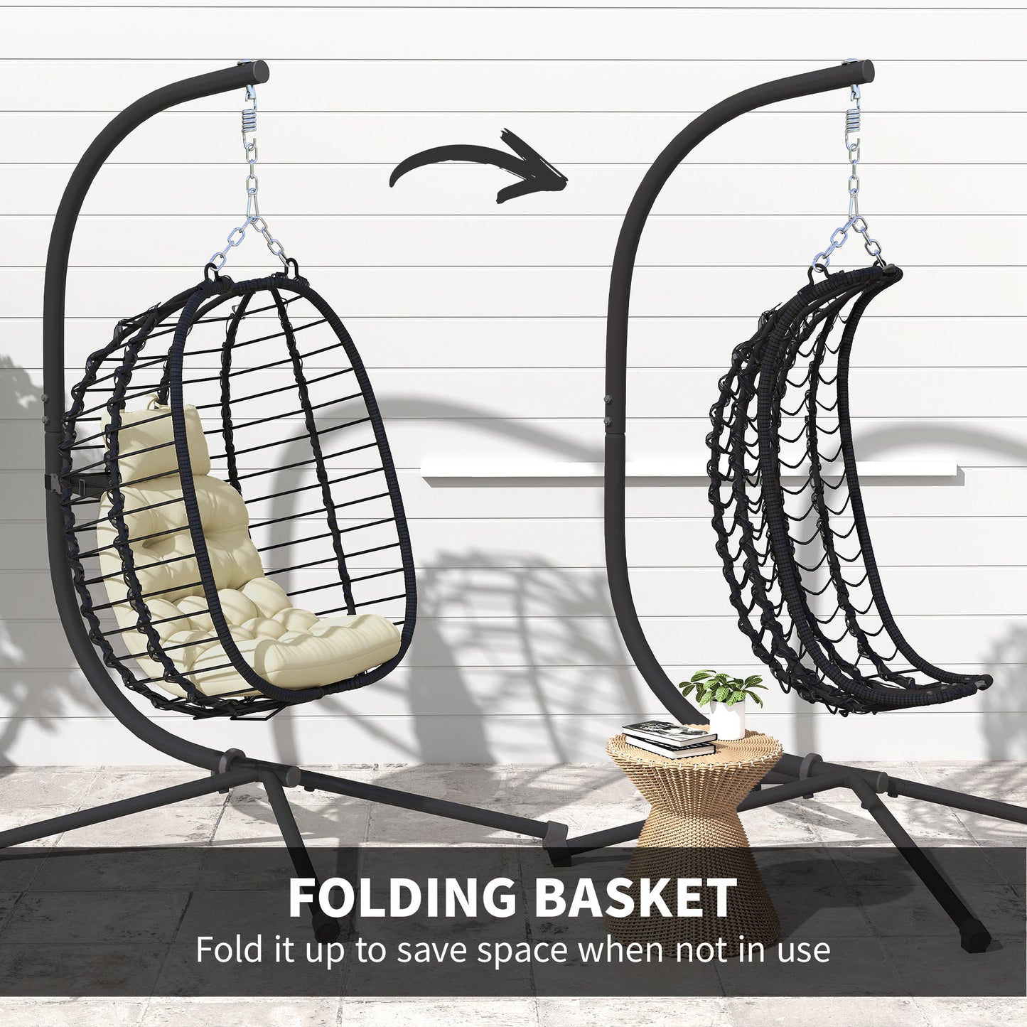 Rattan Hanging Egg Chair, Foldable Wicker Hammock Swing Chair