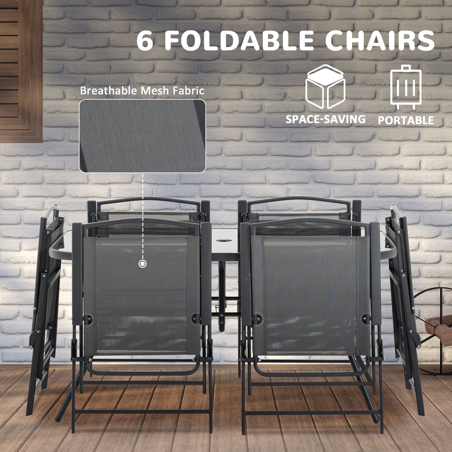 Eight-Piece Garden Dining Set, with Chairs, Table and Parasol
