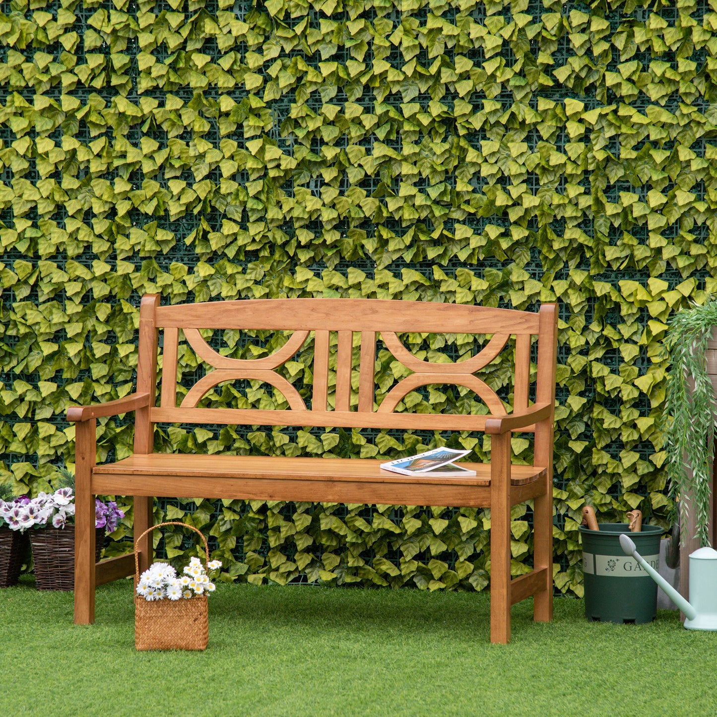 2-Seater Wooden Garden Bench Outdoor Patio Loveseat for Yard, Lawn