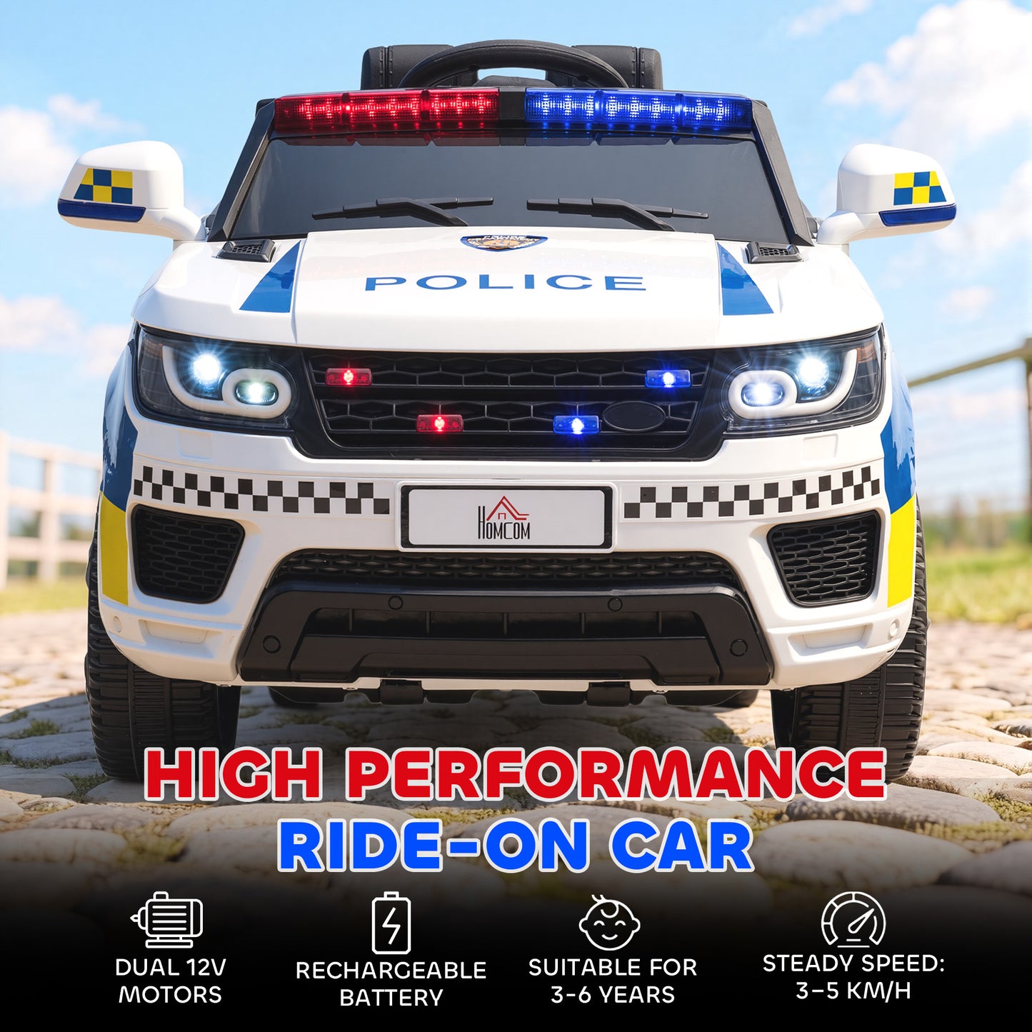 Ride on Police Kids Car 12V Electric Car for 3-6 Years
