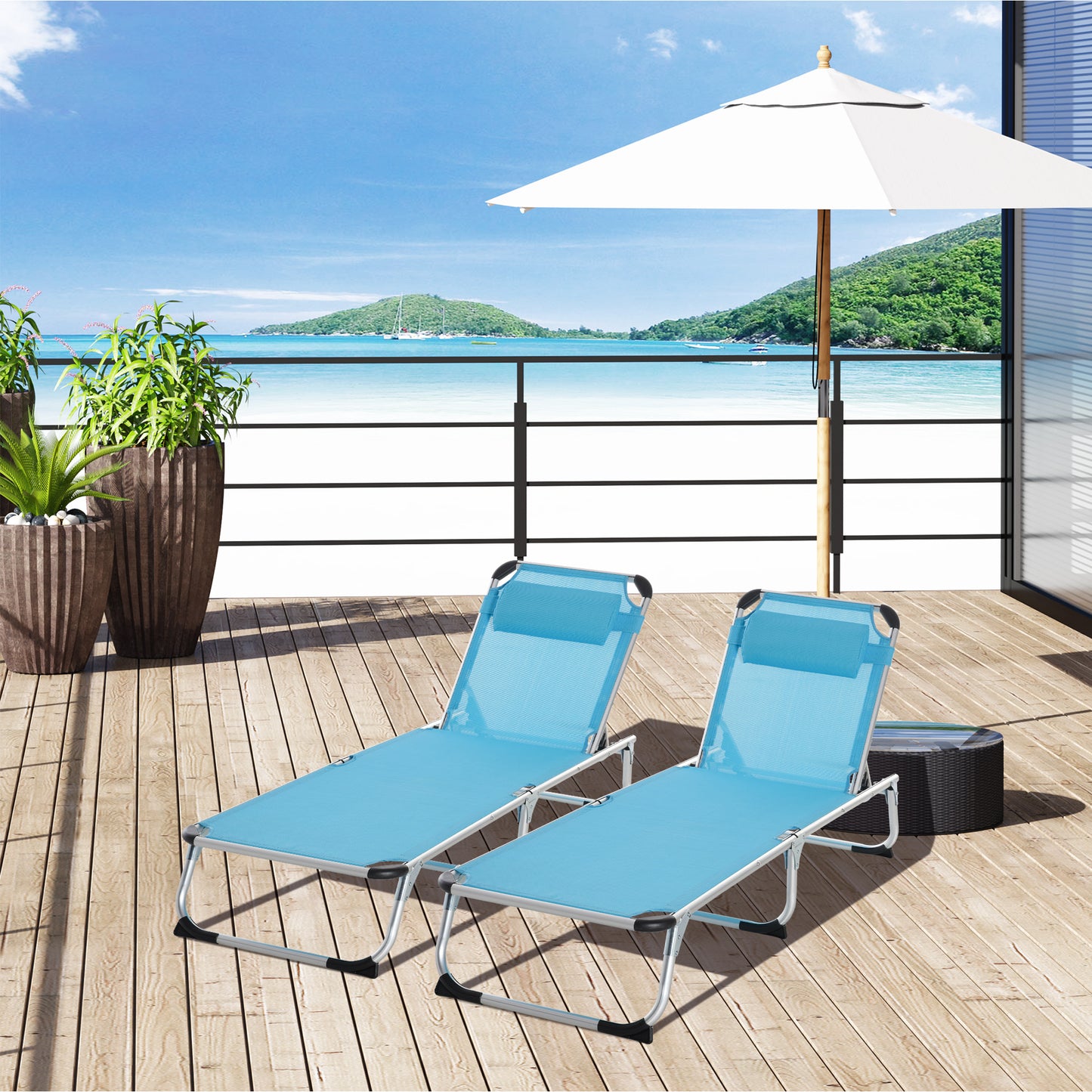 Foldable Outdoor Sun Loungers Set of 2