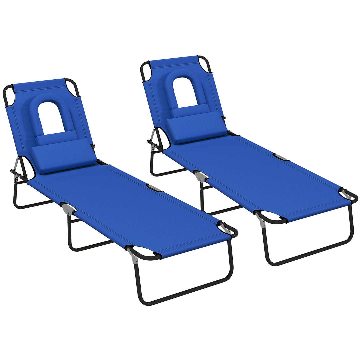 Folding Sun Loungers Set of 2 with Face Hole