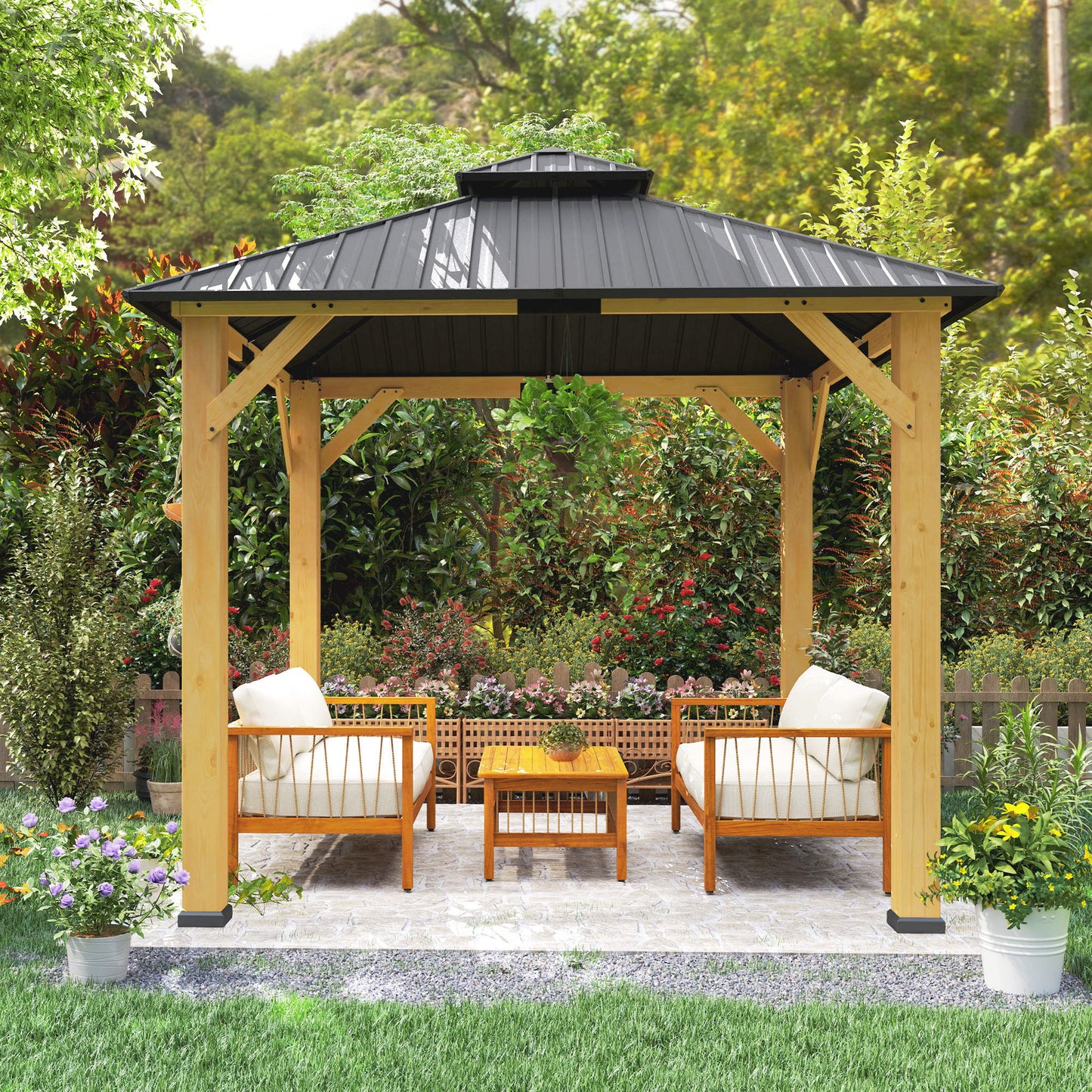 3x(3)M Outdoor Hardtop Gazebo Canopy with 2-Tier Roof