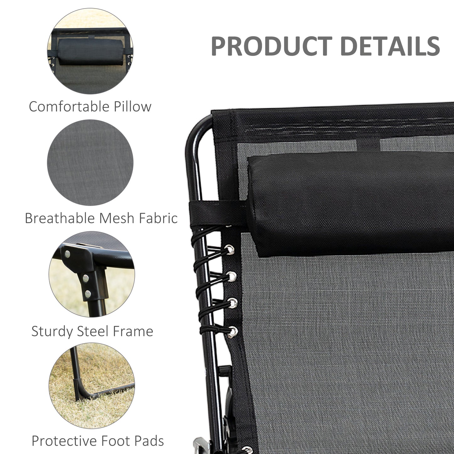 Portable Sun Lounger Set of 2, Folding Camping Bed Cot