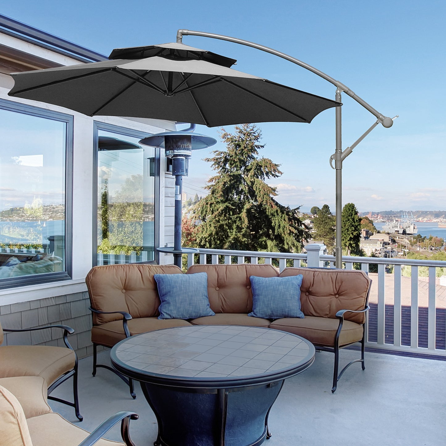 2.7m Garden Banana Parasol Cantilever Umbrella with Crank Handle (1)