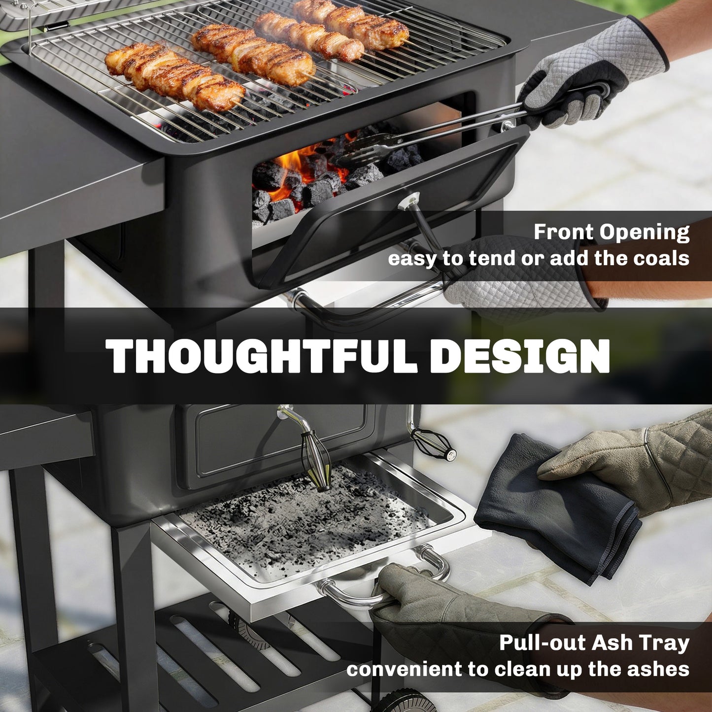 Charcoal BBQ Grill with Adjustable Charcoal Pan