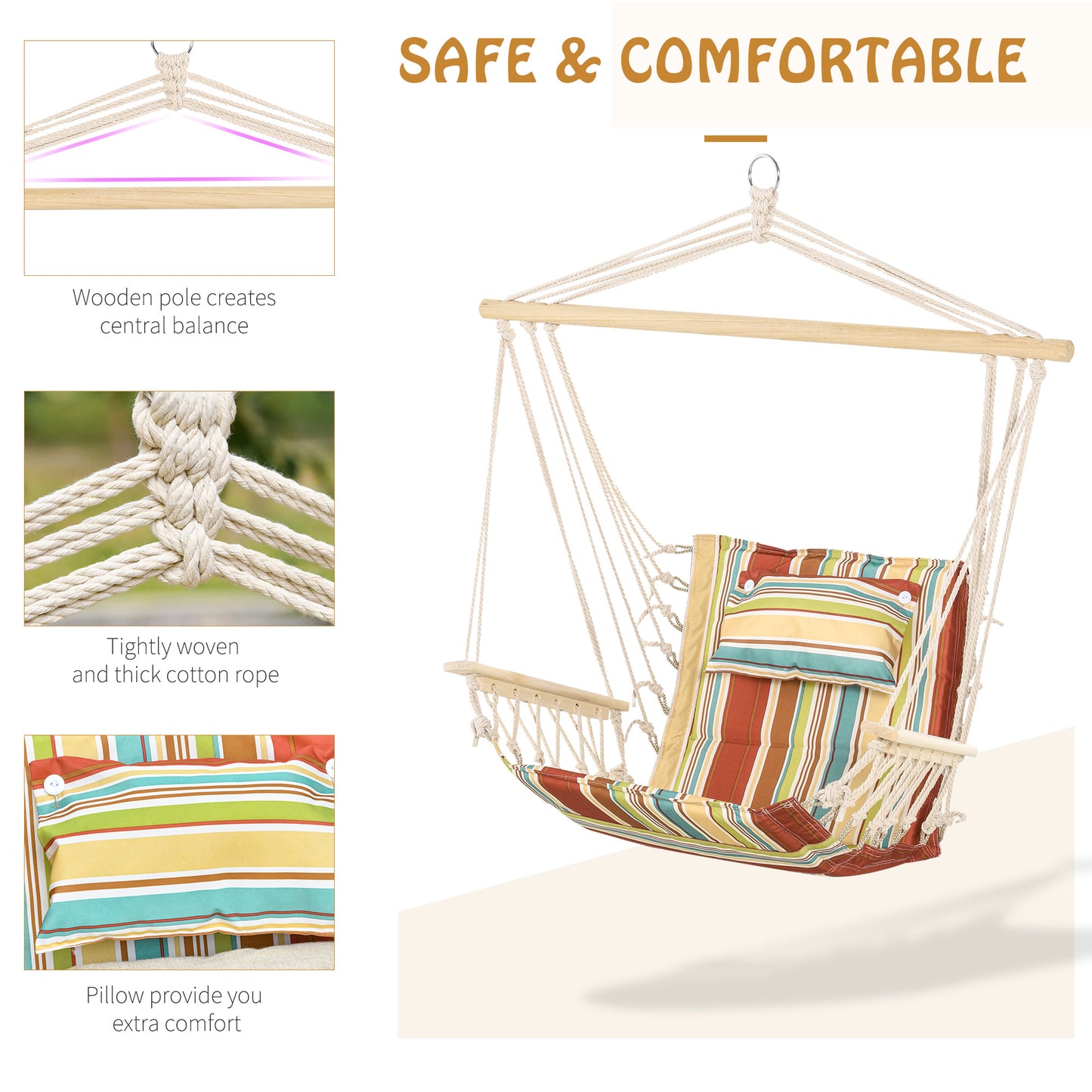 Hanging Hammock Chair Swing Chair Thick Rope Frame Safe Wide Seat
