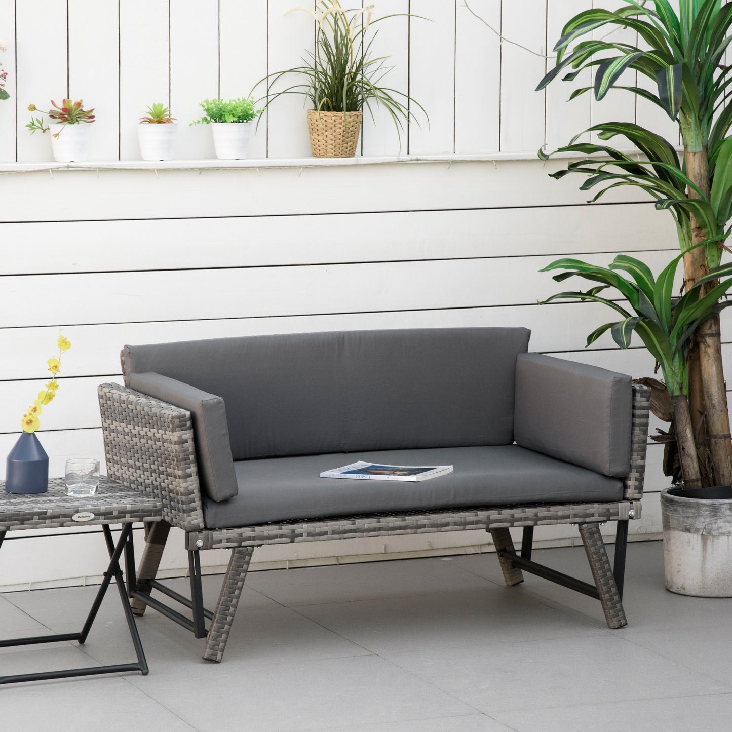 2 Seater Rattan Sofa with Cushions