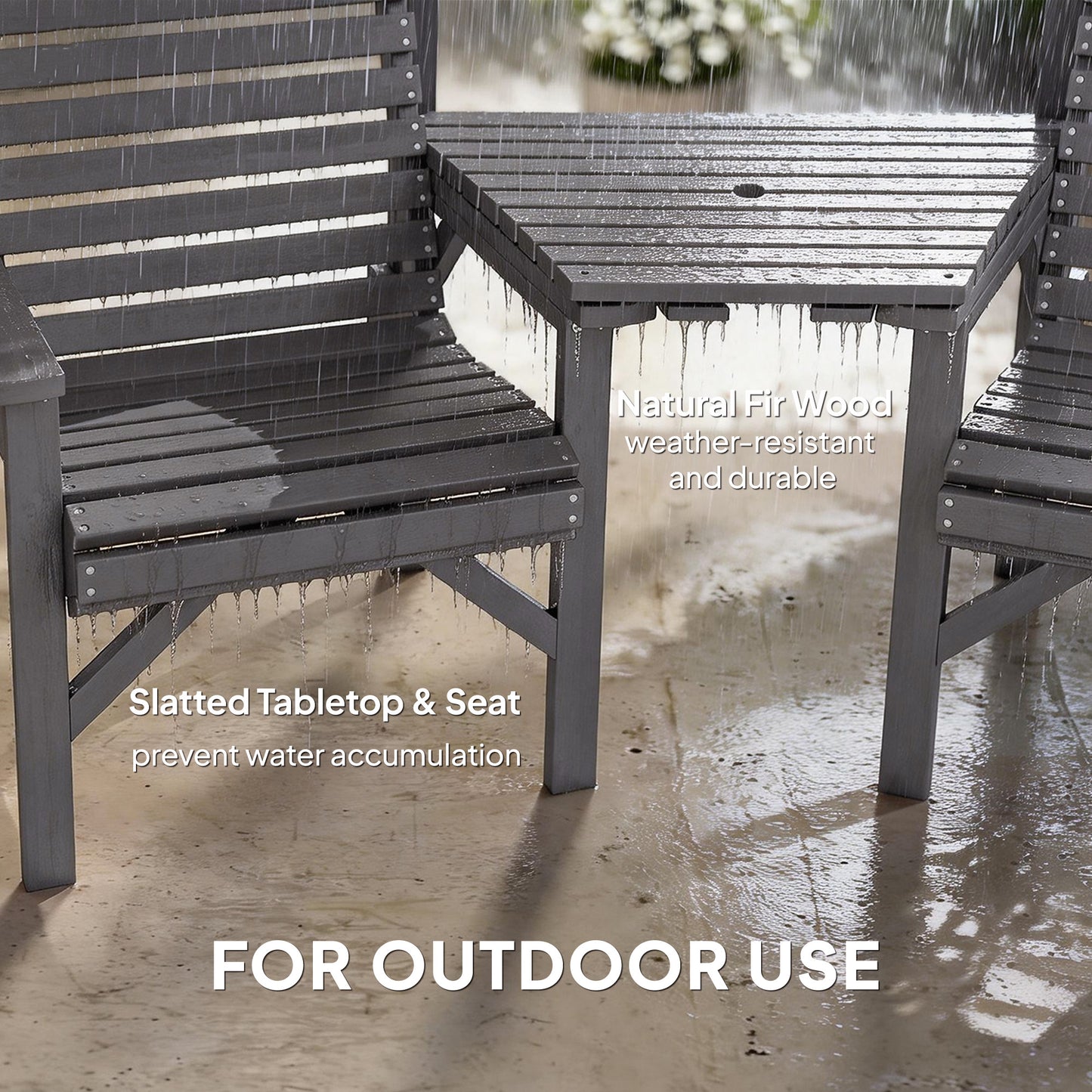 Wooden Garden Bistro Set, 2 Seater Wooden Outdoor Table and Chairs