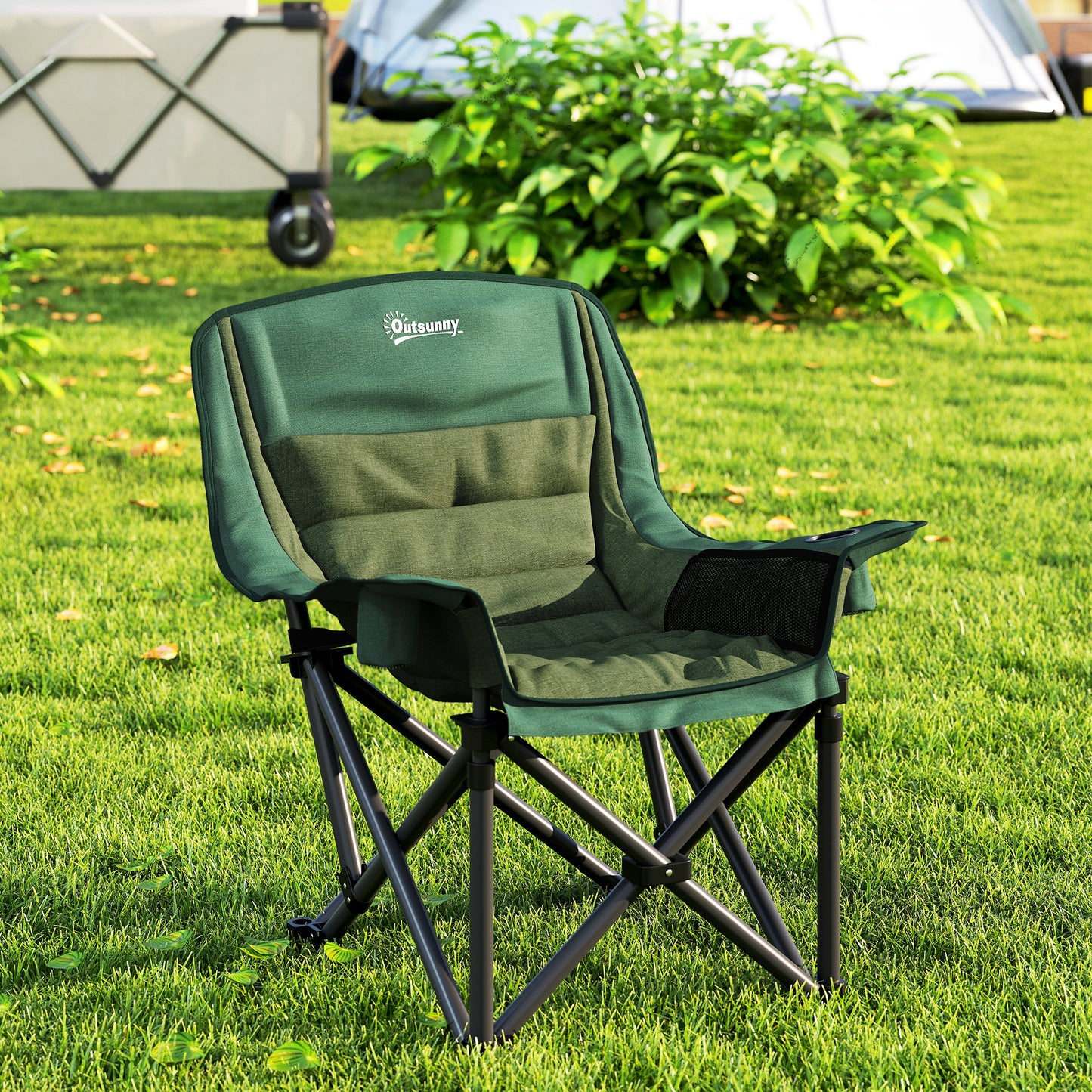 Portable Padded Camping Chair, with Bag - Olive