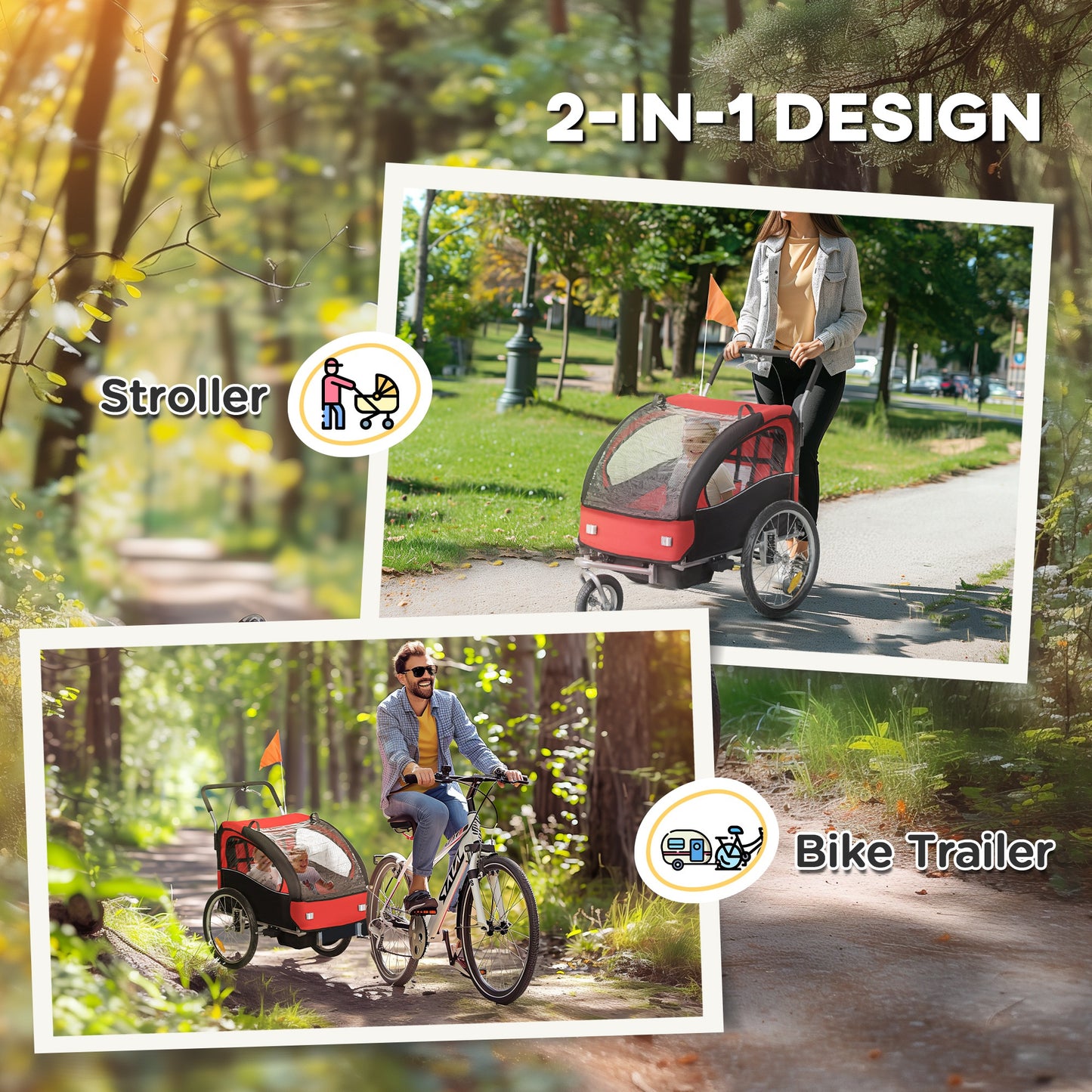 2 Seat Bike Trailer with 5 Point Harness