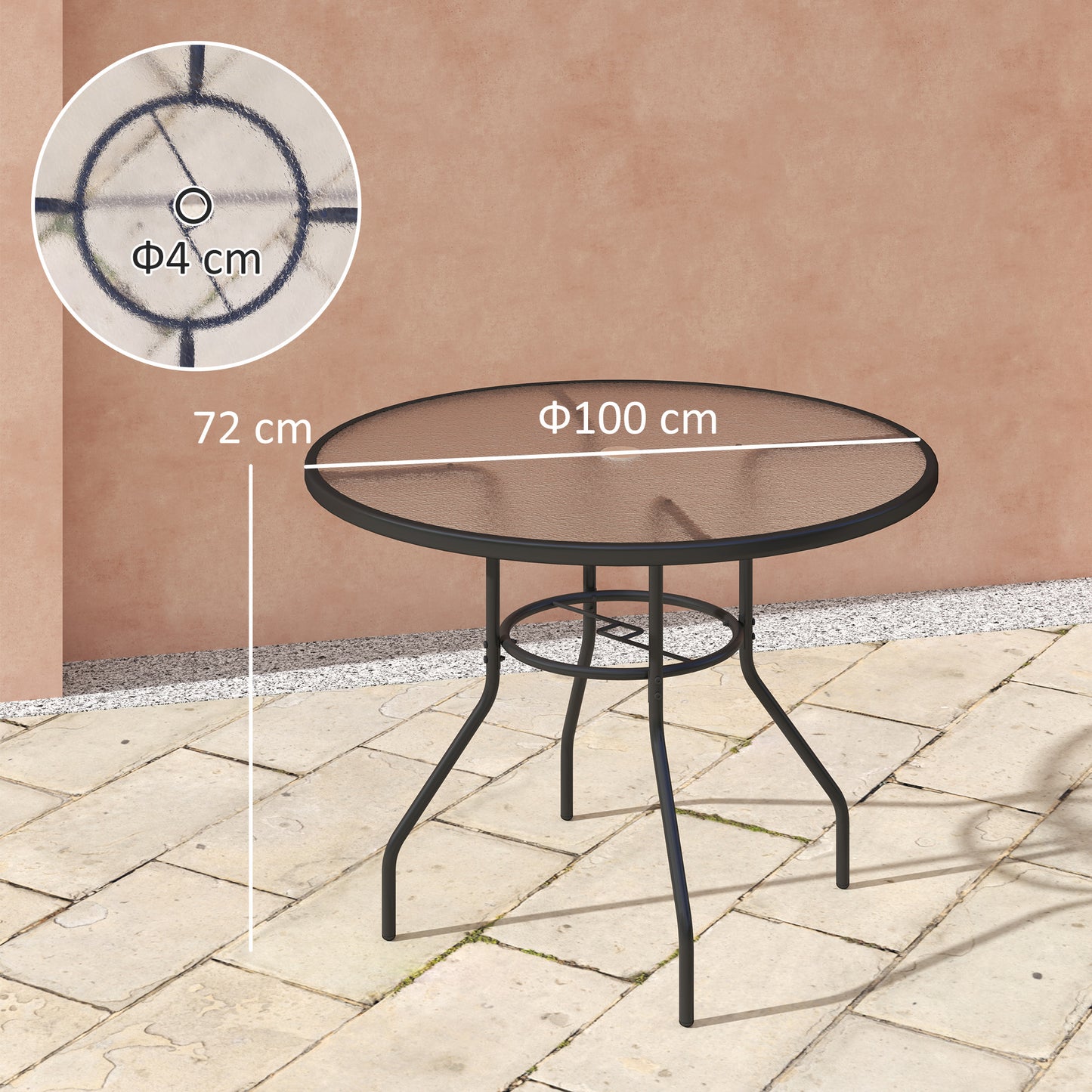 Glass-Top Garden Table, with Parasol Hole