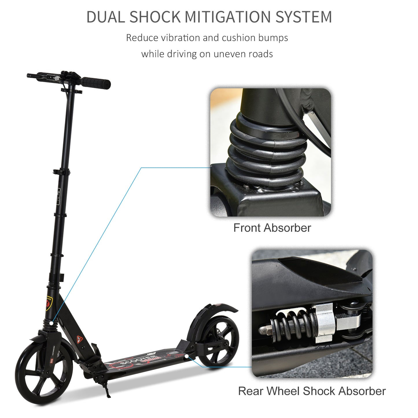 Kick Scooter, Folding 2 Wheel Scooter with Dual Brake System