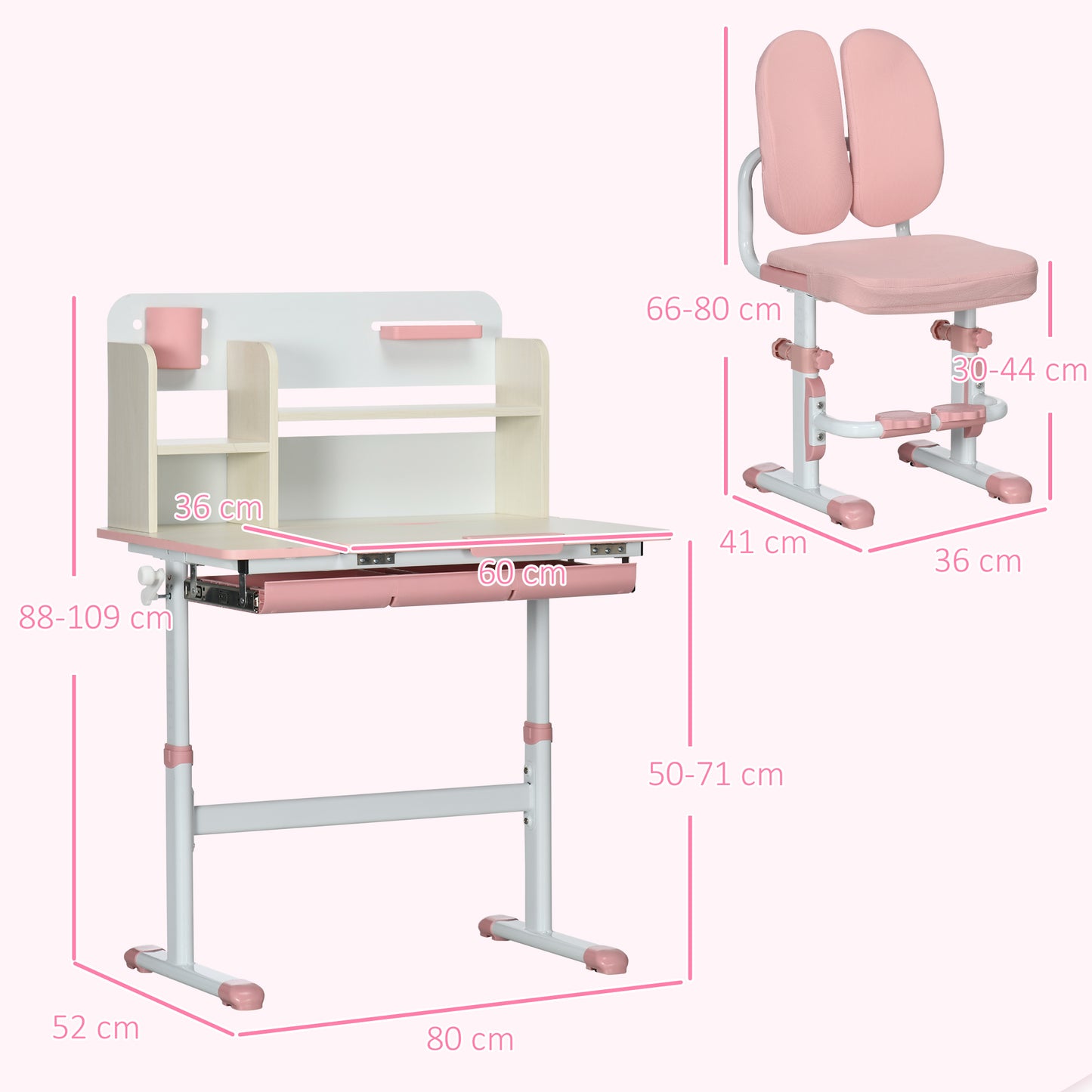 Kids Desk and Chair Set, with Storage Shelves, Washable Cover