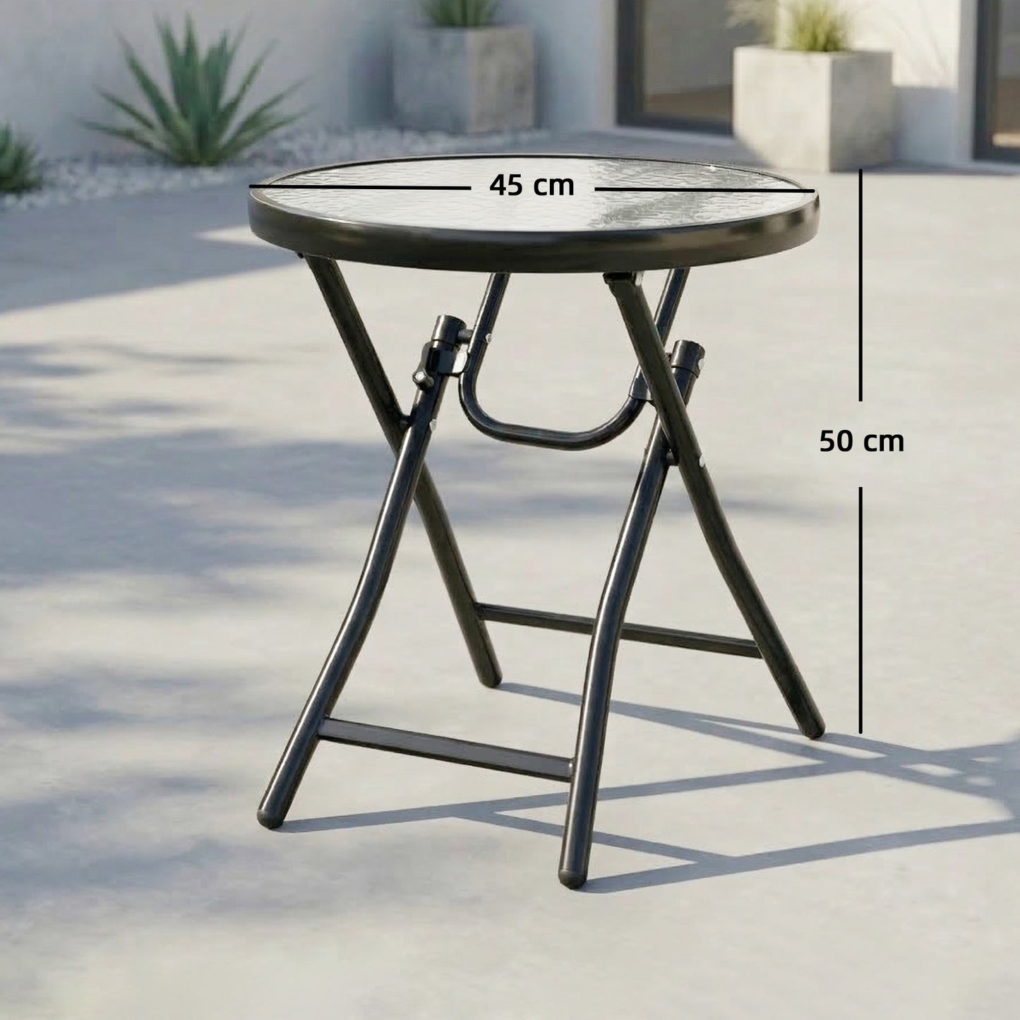 Foldable Garden Table, Round Folding Table with Glass Tabletop