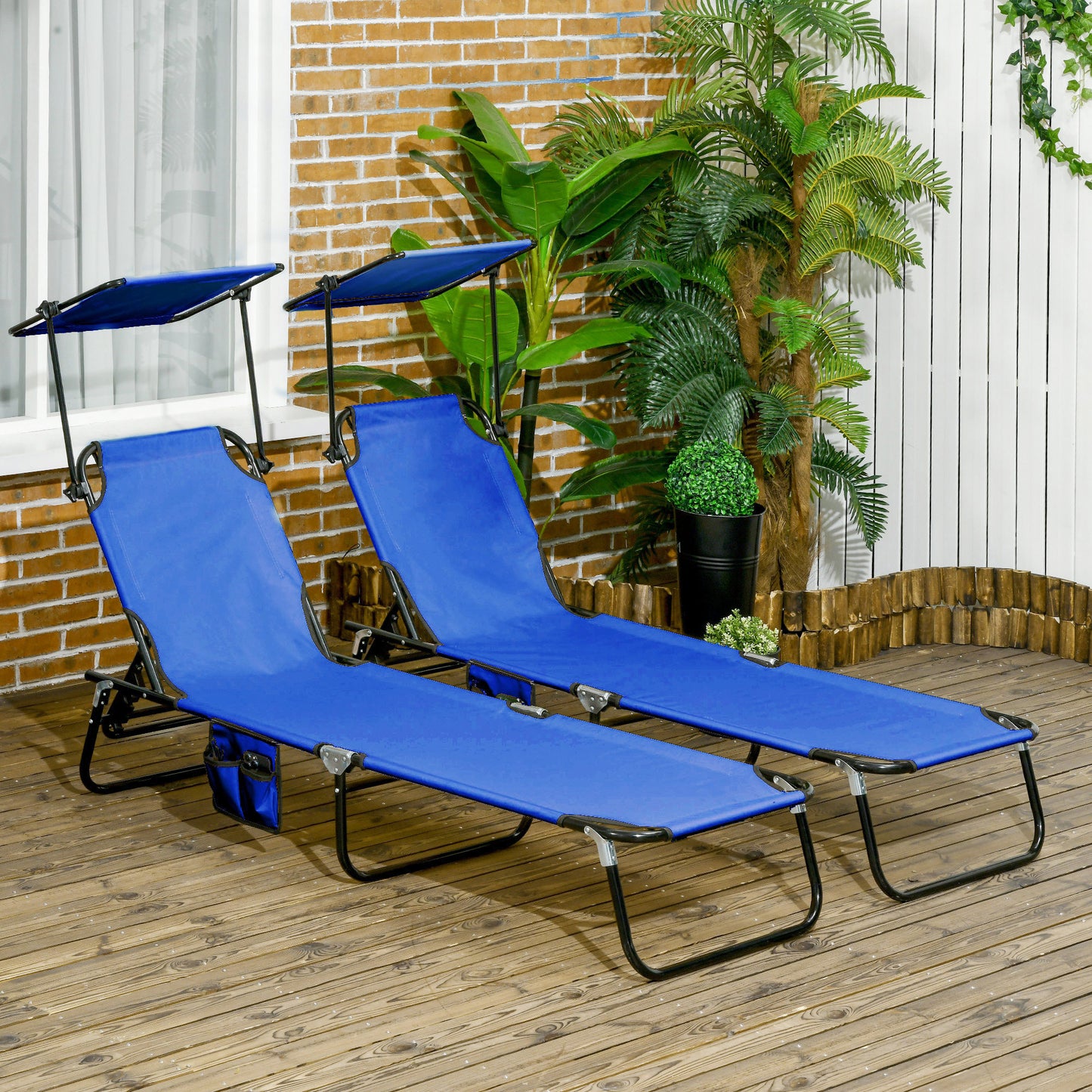 Set of Two Folding Sun Loungers
