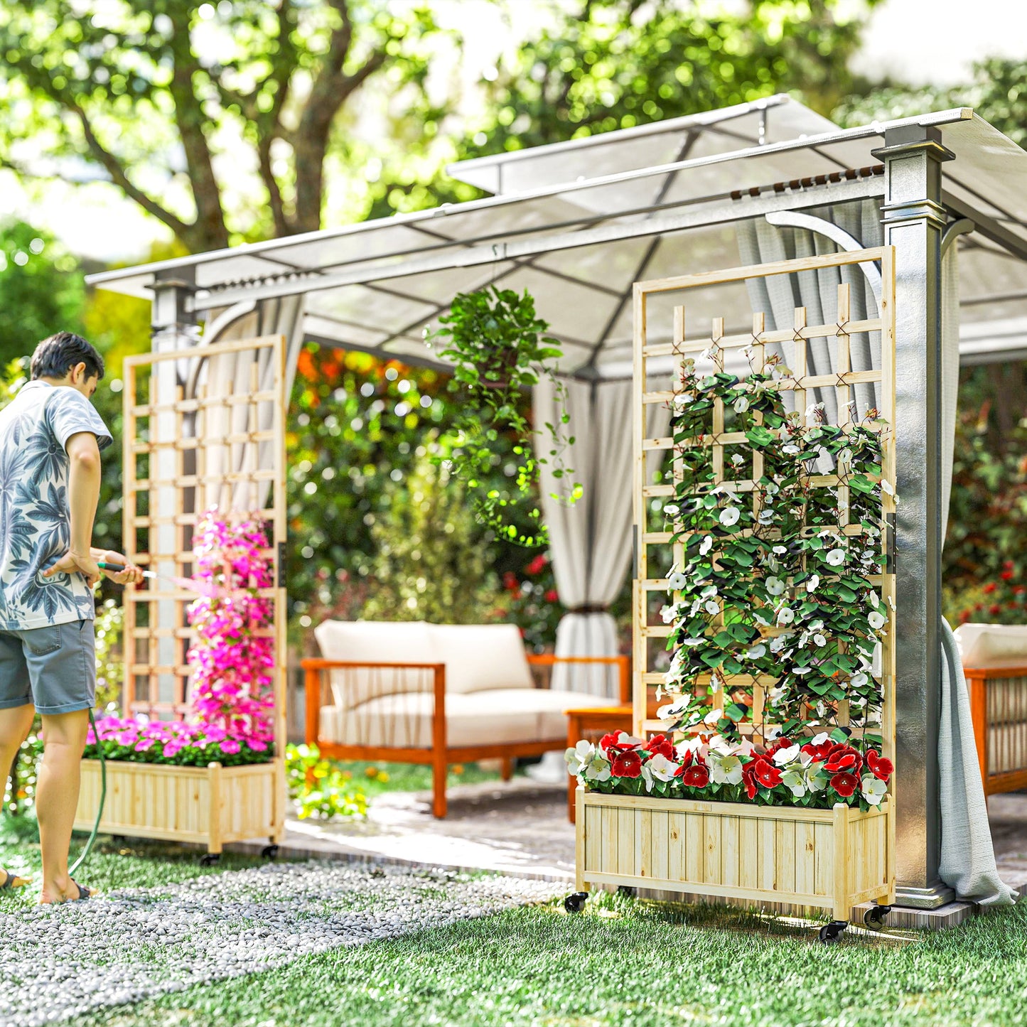Wooden Trellis Planter, Raised Garden Bed with Wheels