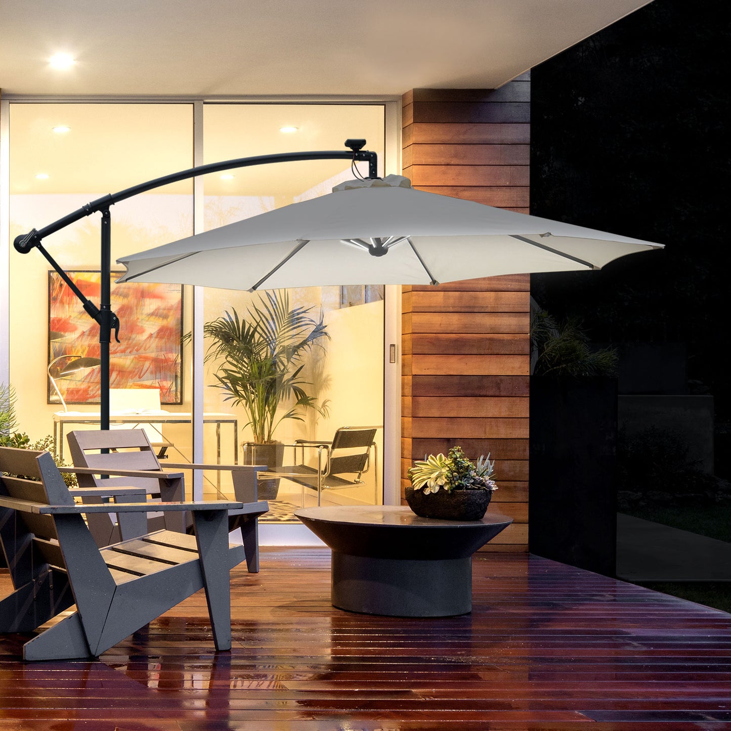 Umbrella Parasol W/Solar Powered LED strips, Φ2.95x2.45H m