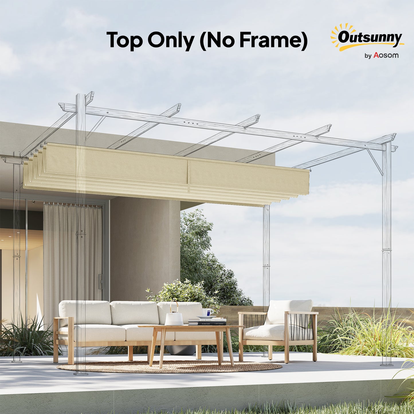 Retractable Pergola Cover, 3.5 x 2.6 m Replacement Canopy Fabric
