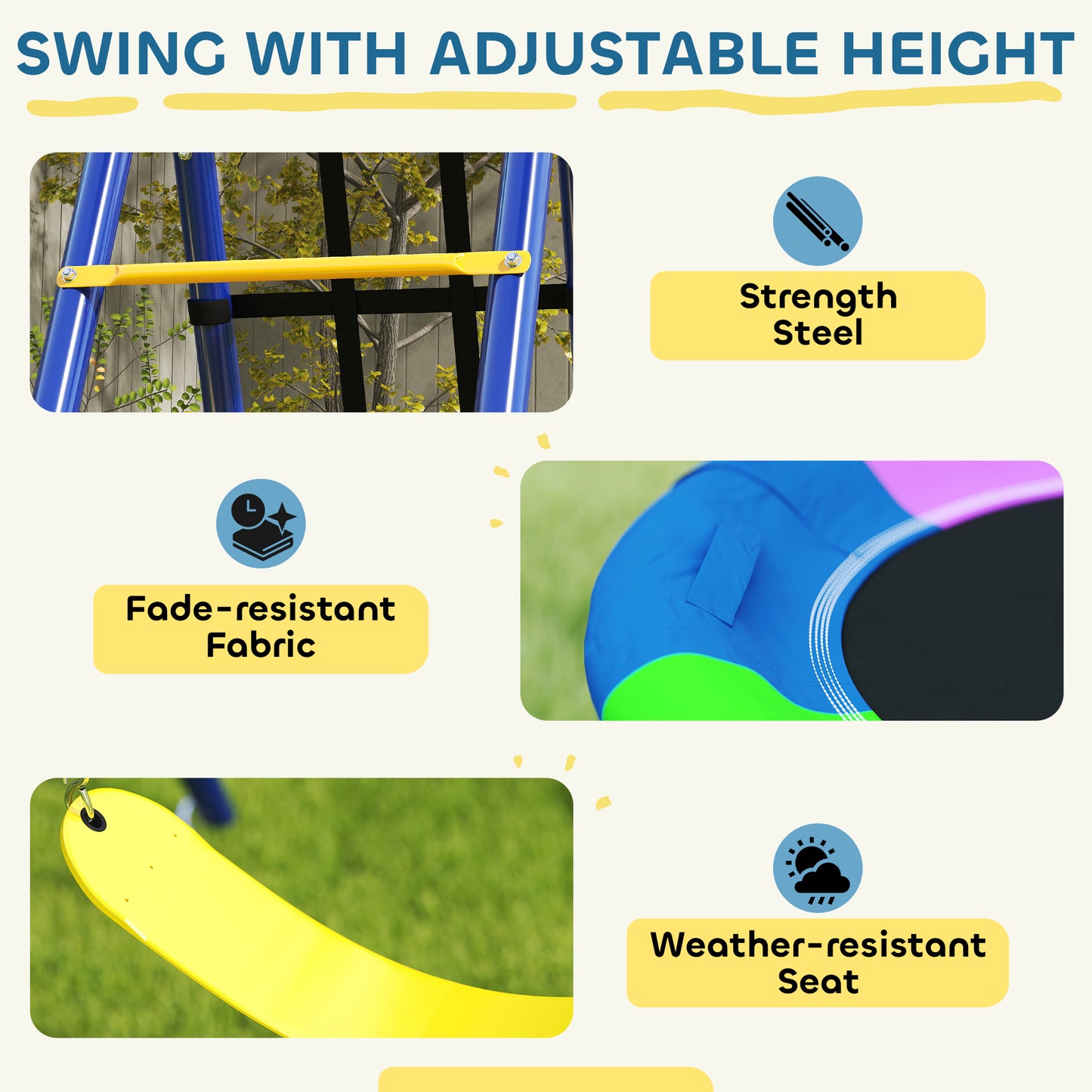 6 in 1 Metal Kids Swing Set with 3 Swings, Climbing Ladder & Net