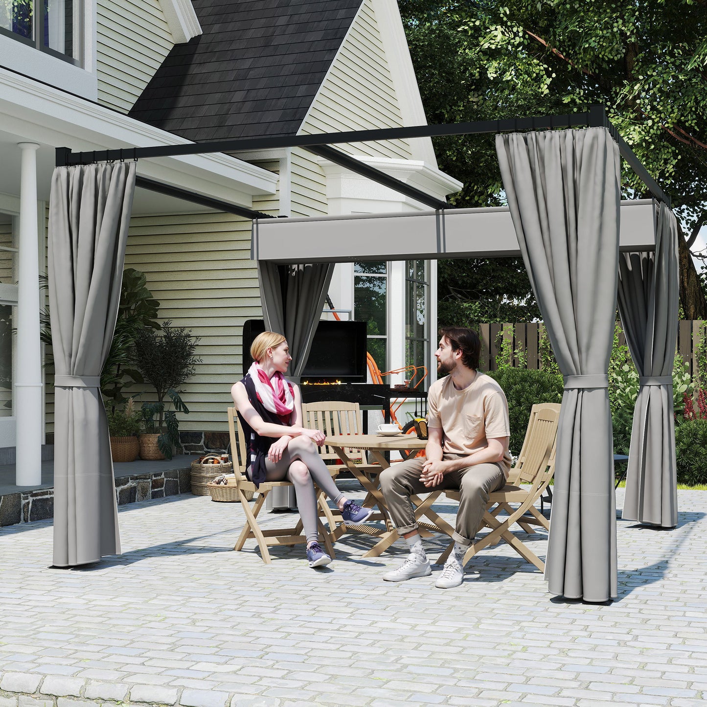 3 x 3m Moving Canopy Metal Pergola, with Curtains