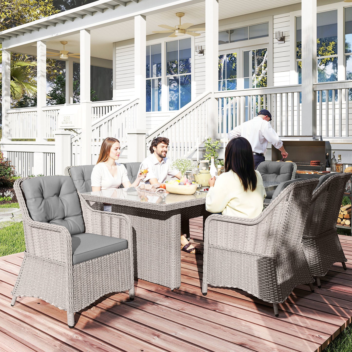 Seven-Piece Rattan Dining Set