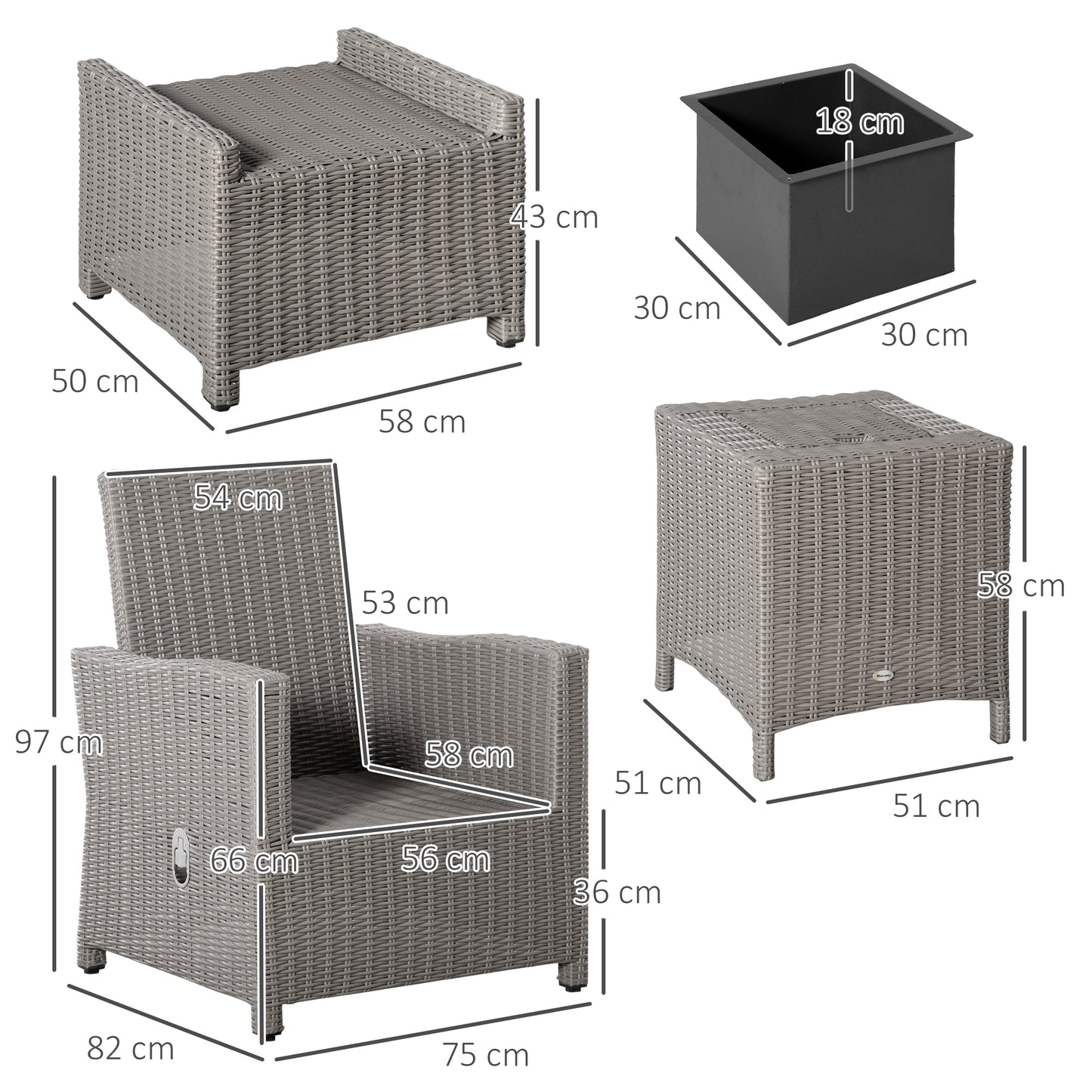 5 Pieces Outdoor PE Rattan Garden Furniture with Cushions
