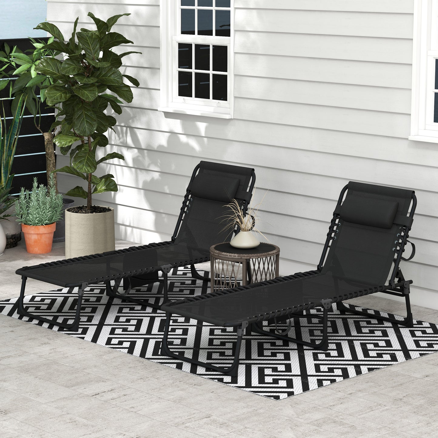 Portable Sun Lounger Set of 2, Folding Camping Bed Cot