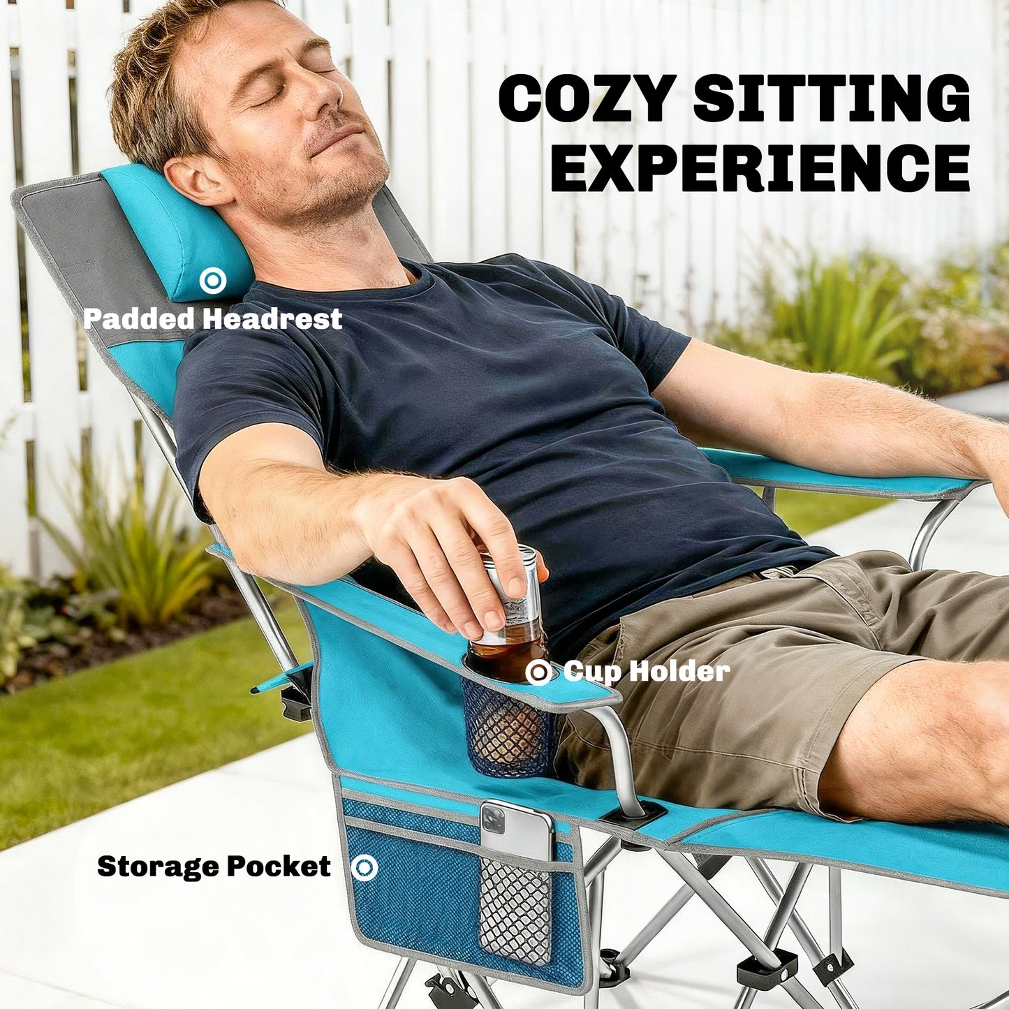 Set of 2 Reclining Folding Camping Chair w/ Detachable Footrest (3)