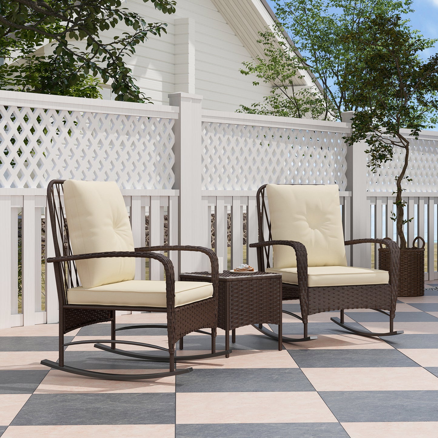 Three-Piece Rocking Chair Rattan Bistro Set