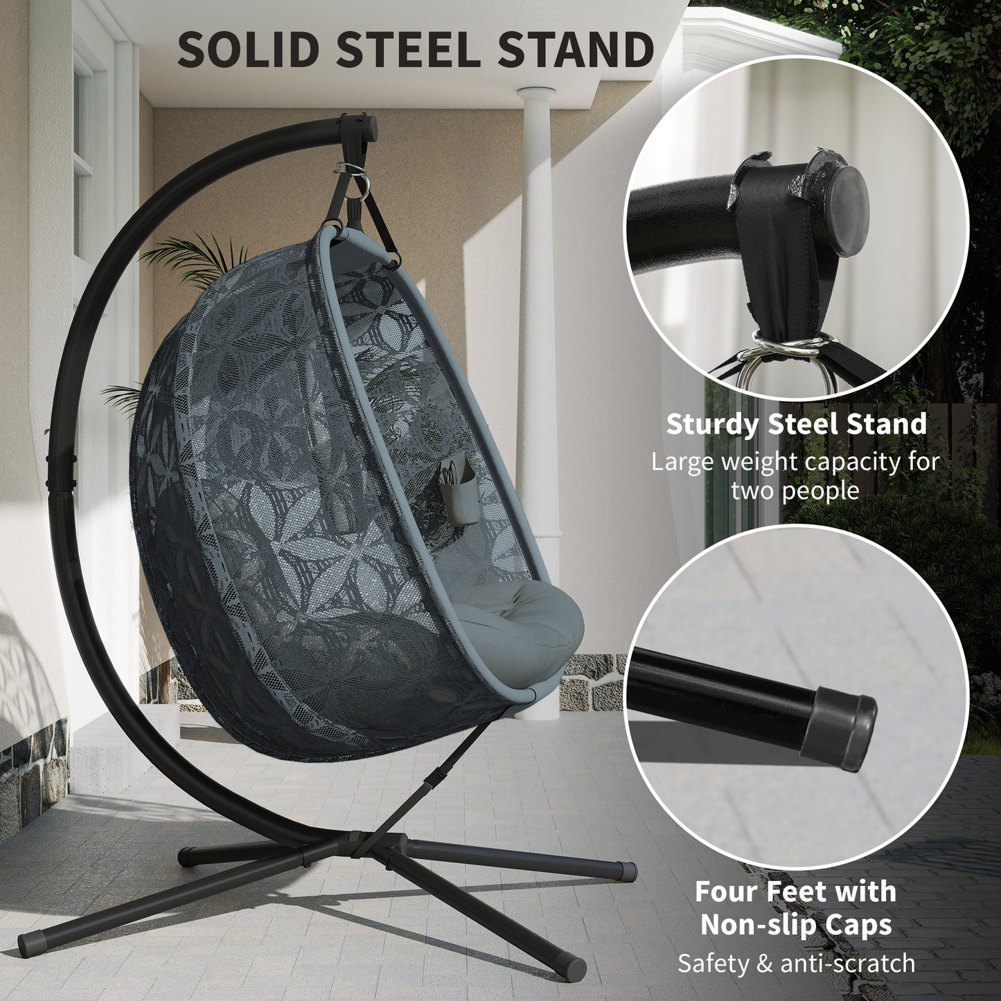 Outdoor Double Hanging Chair with Cushion and Cup Holders