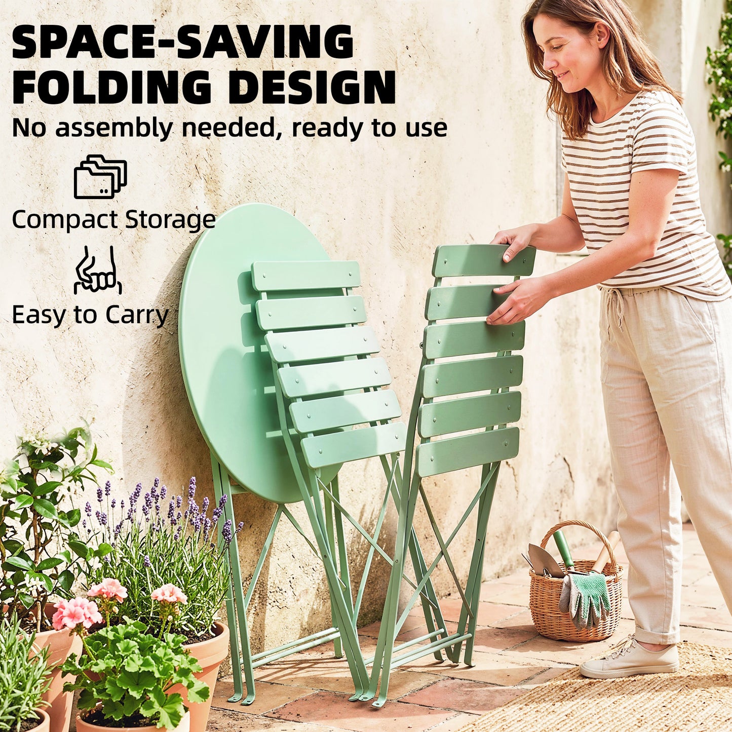Folding Garden Bistro Set, Outdoor Round Bistro Table