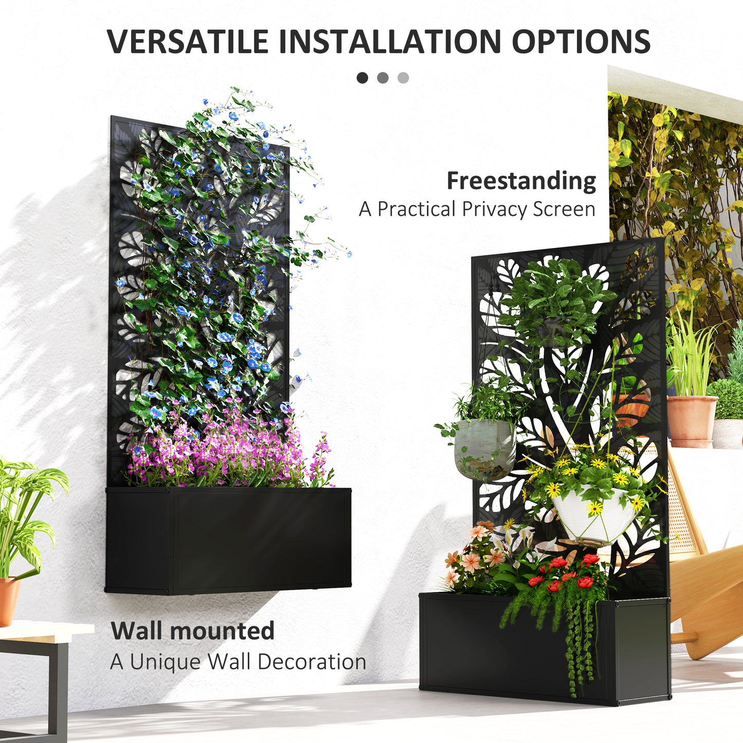 Outdoor Metal Planter, with Back Trellis