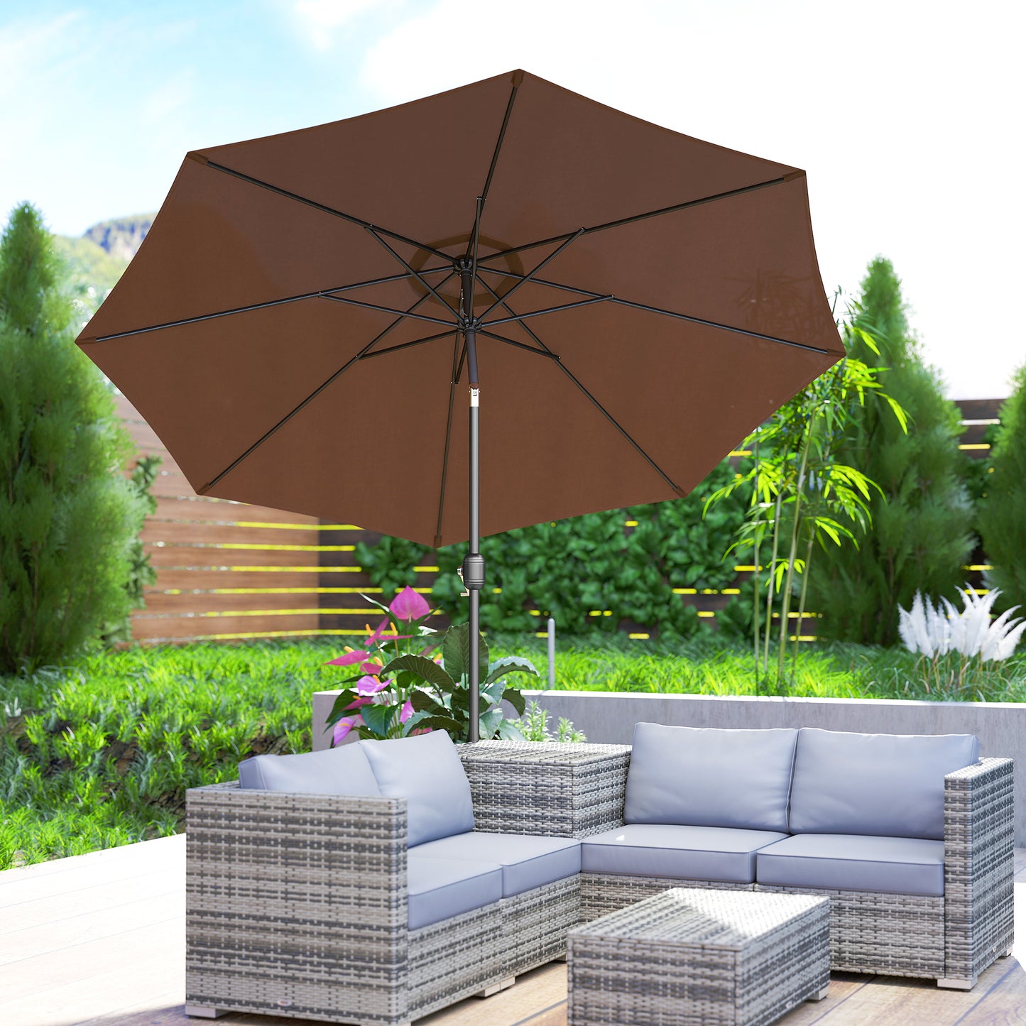 3(m) Tilting Parasol Garden Umbrellas, Outdoor Sun Shade with 8 Ribs
