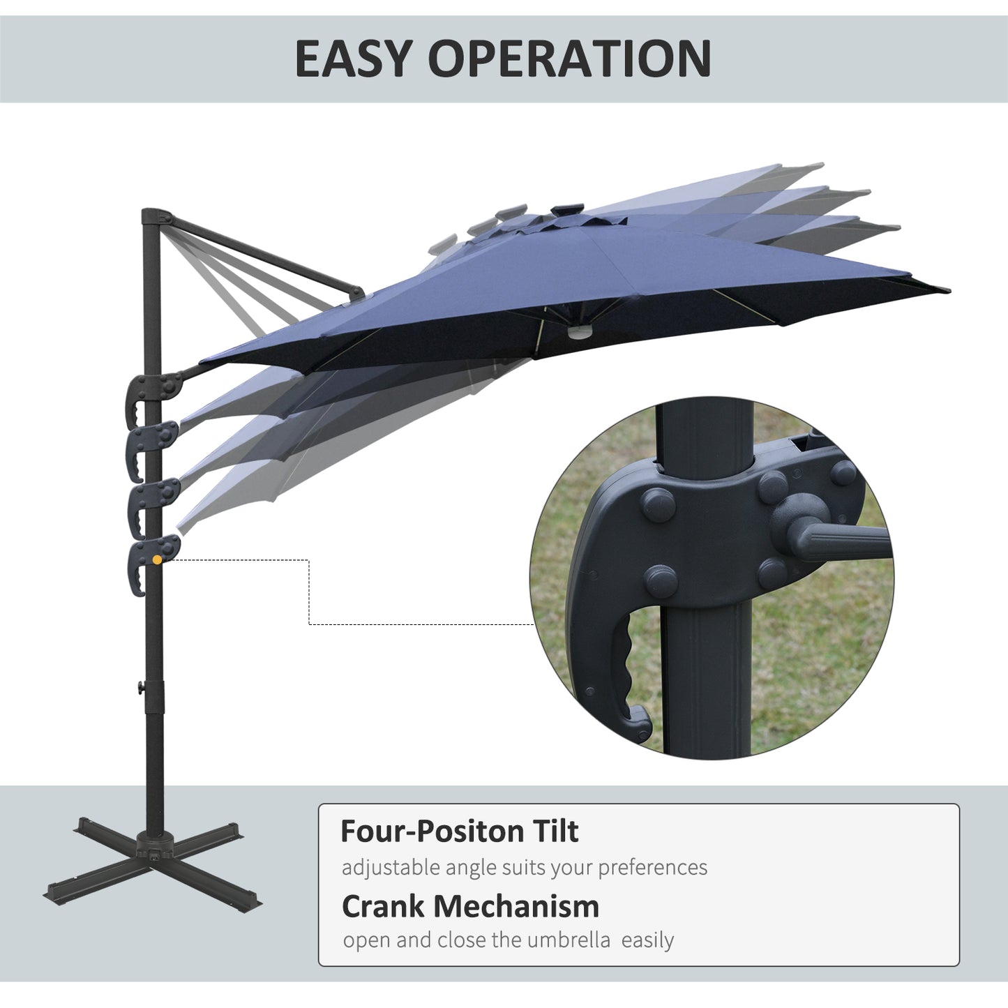 3(m) LED Cantilever Parasol Outdoor Sun Umbrella w/ Base Solar Lights