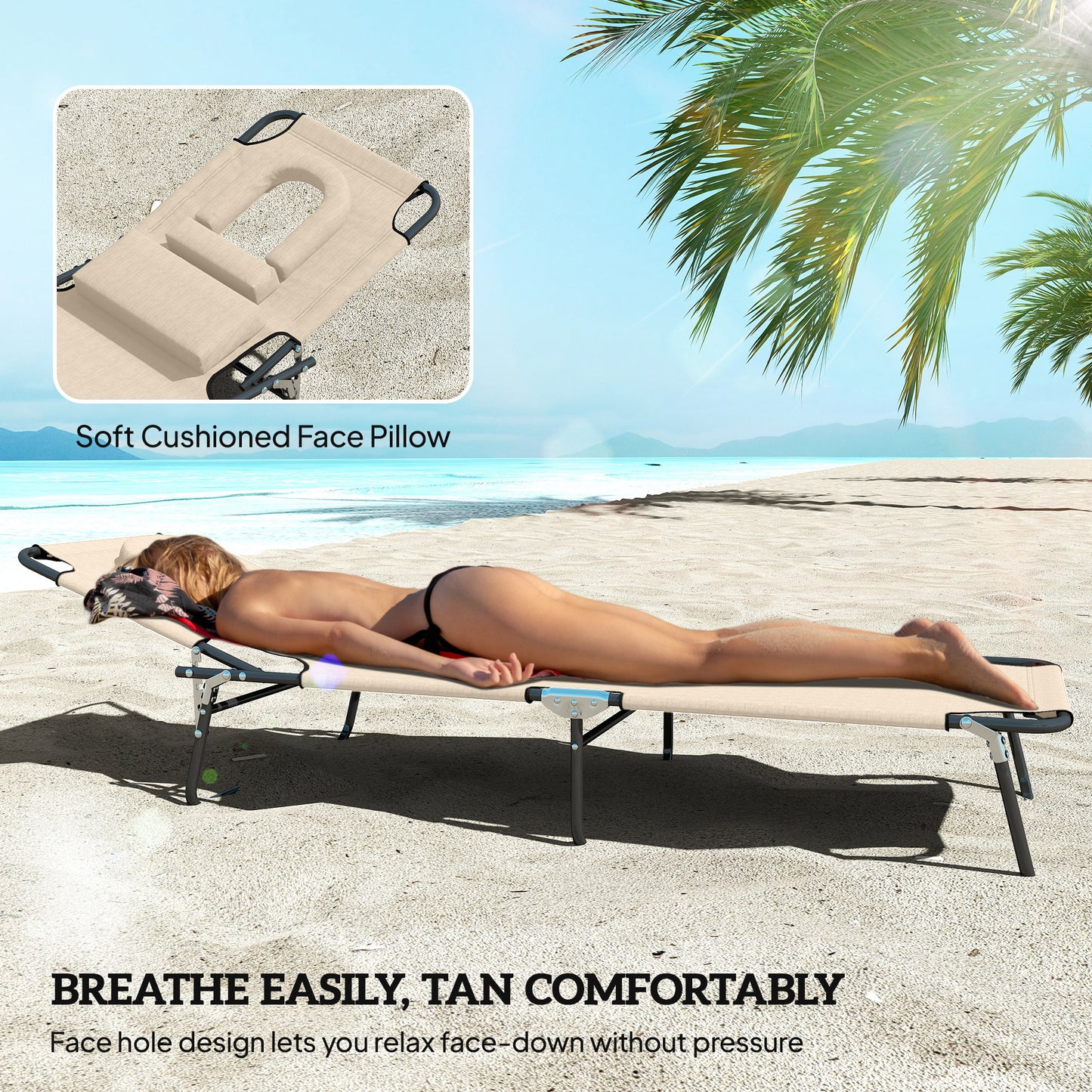 Folding Sun Lounger with Face Hole