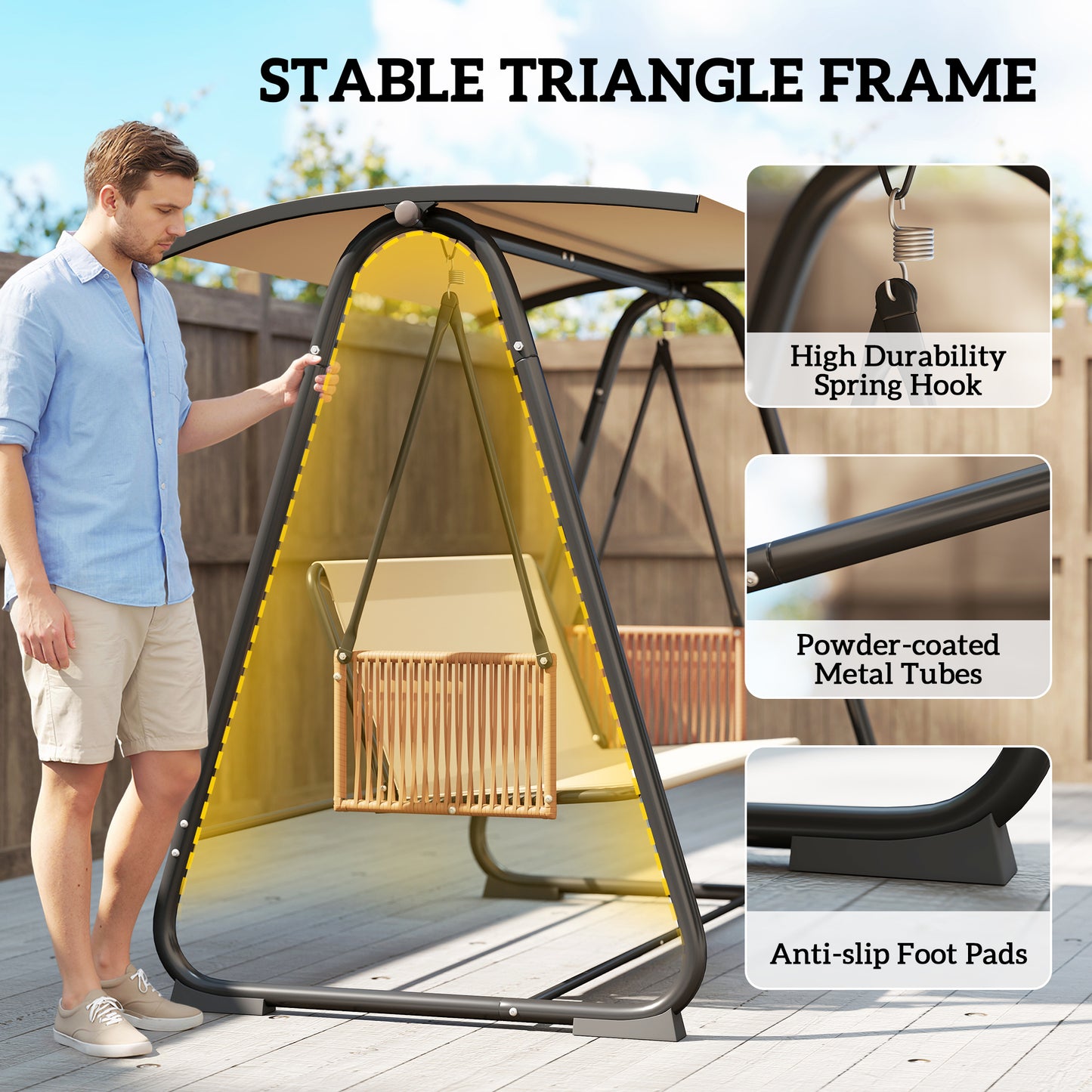 3 Seater Swing Chair with Adjustable Canopy