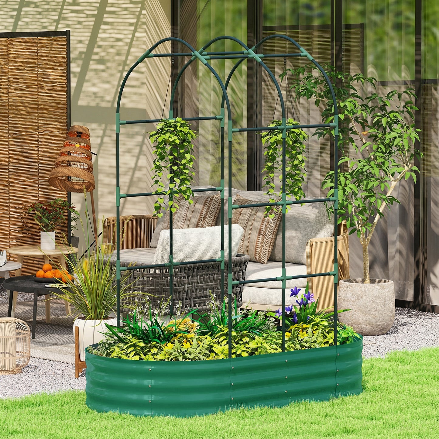 Galvanised Raised Garden Bed with Arched Trellis