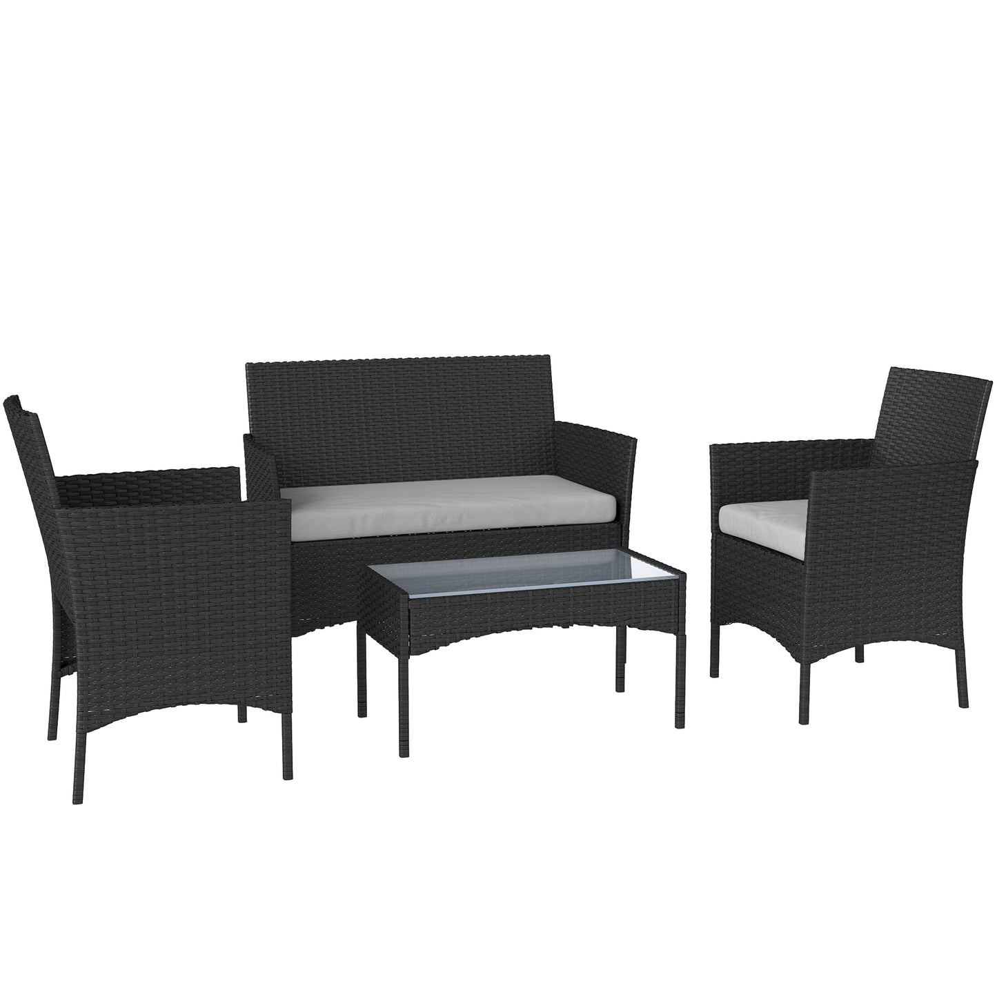 4 Piece Rattan Garden Furniture Sofa Set with Loveseat, Armchairs