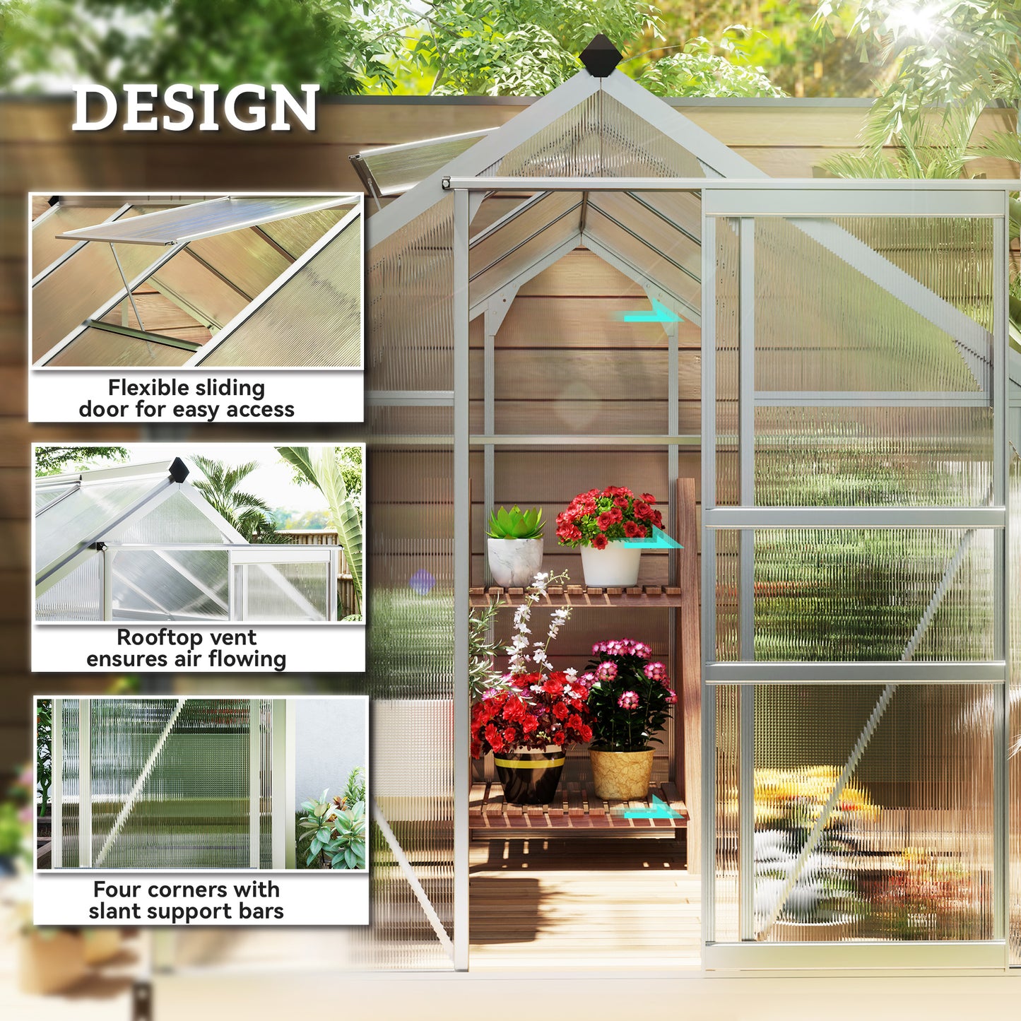 6 x 8ft Walk-In Greenhouse, with Sliding Door