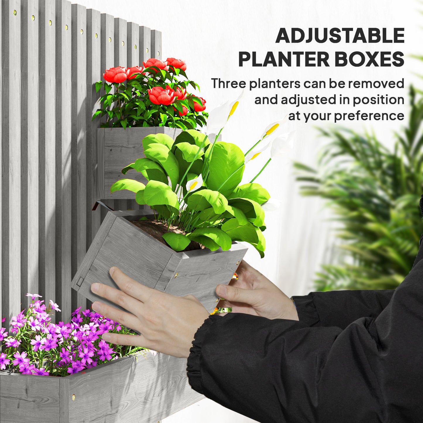 Wall-mounted Wooden Garden Planters with Trellis